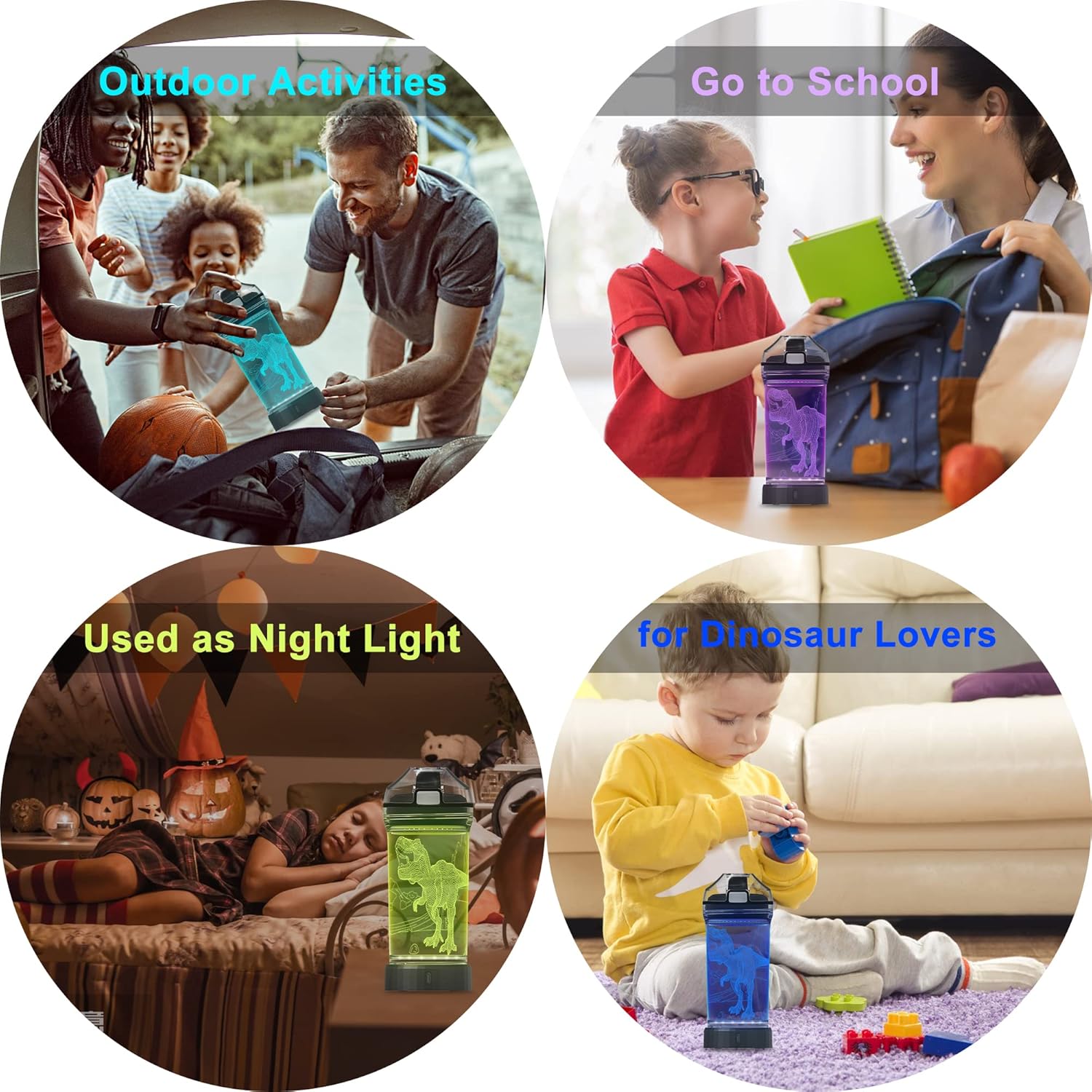 YuanDian Light Up Kids Water Bottle with 3D Dinosaur Tyrannosaurus Rex Design- 14 OZ Tritan BPA Free - Cool Drinking Cups Gift for School Kids Boy Girl Child Christmas Holiday - Image 6