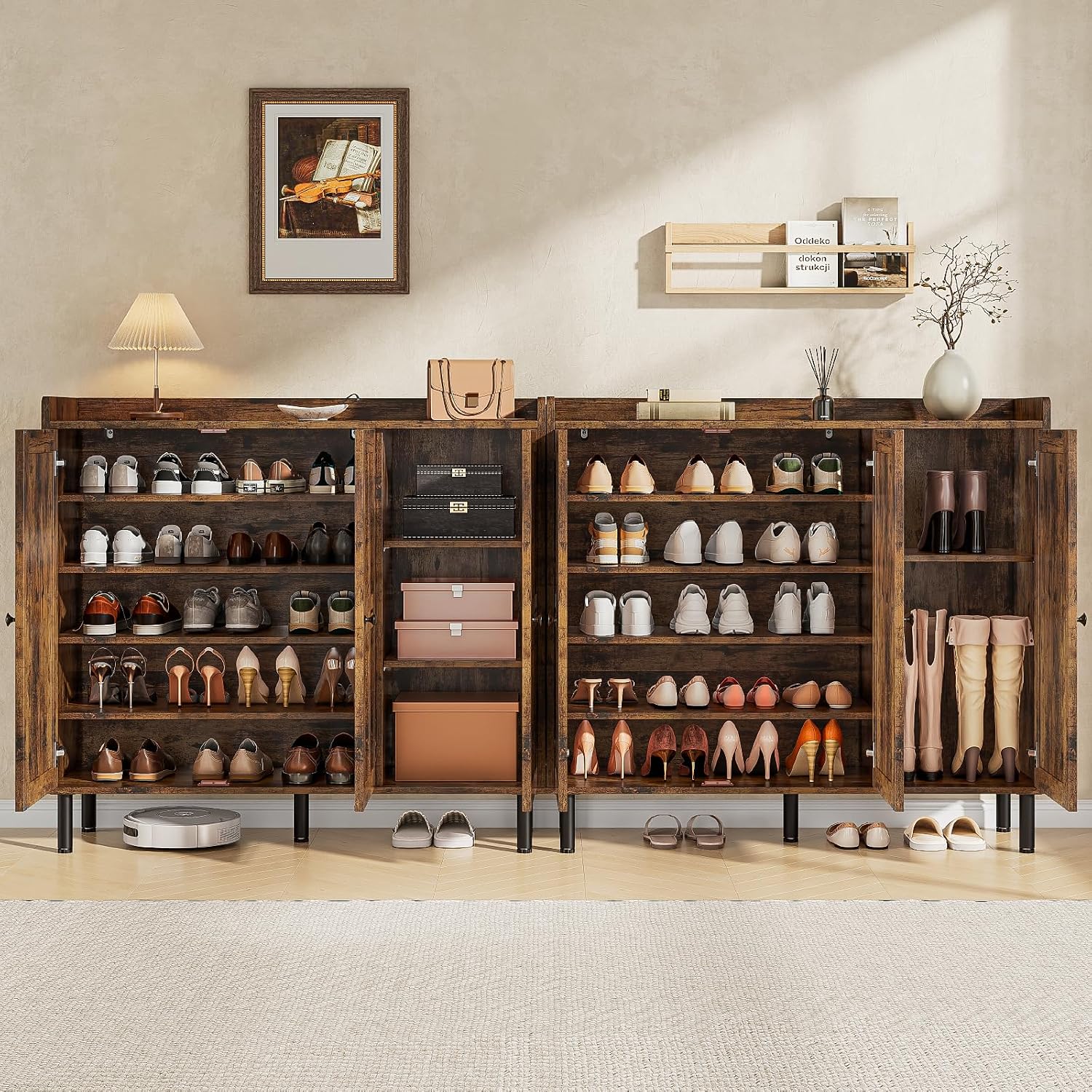 ONBRILL Shoe Cabinet with 3 Doors and Adjustable Shelves, 30 Pairs Shoe Storage Cabinet, 40 Inch Tall Farmhouse Shoe Rack Shoe Organizer Cabinet for Entryway Living Room Closet, Rustic Brown