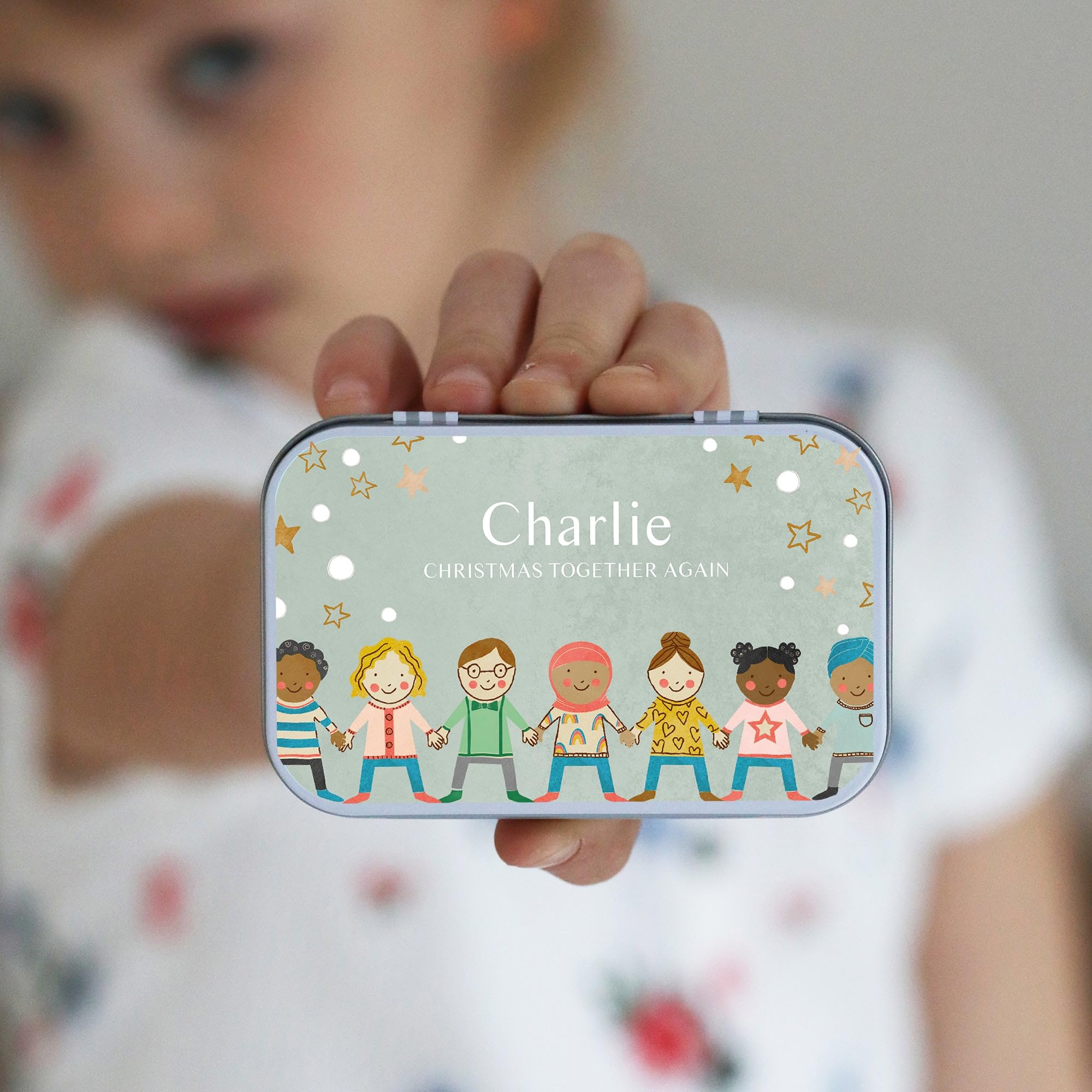 COTTON TWIST Kids Personalised Christmas Keepsake Gift Tin - Children Festive Holiday Rectangular Present for Friend or Teacher