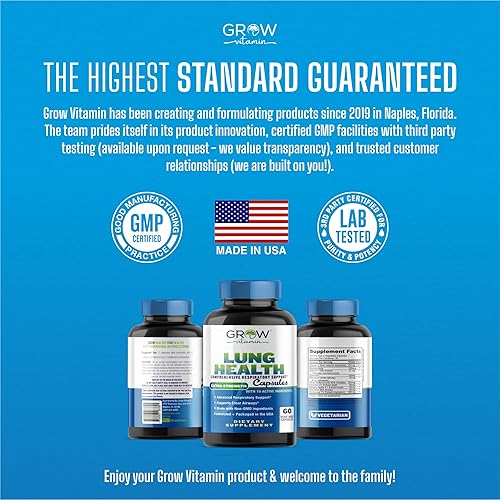 Miniatura 7 de grow vitamin Salud pulmonar, suplemento de apoyo respiratorio, apoyo extra fuerte para la salud pulmonar, fórmula de limpieza pulmonar con vitamina
