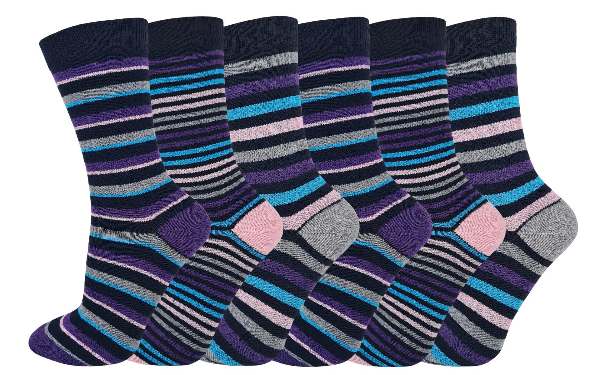 Ladies Womens Ankle Socks Cotton Rich Funky Designs Multipack Of 6 Pairs Size 4-8 (UK, Numeric, 4, 8, Regular, Regular, Purple Stripes)