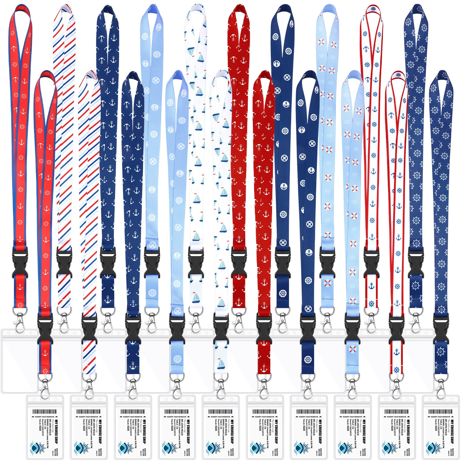 Hotop 20 Pack Carnival Cruise Lanyards with Waterproof ID Holder Detachable Buckler Cards for Women Men Cruise Accessories