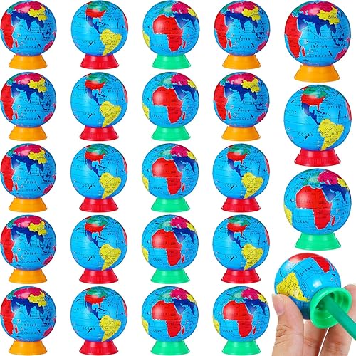 Crtiin 24 sacapuntas de globo para el Día de la Tierra, sacapuntas de mano con 1 agujero, recipiente de metal, sacapuntas para escuela, oficina,