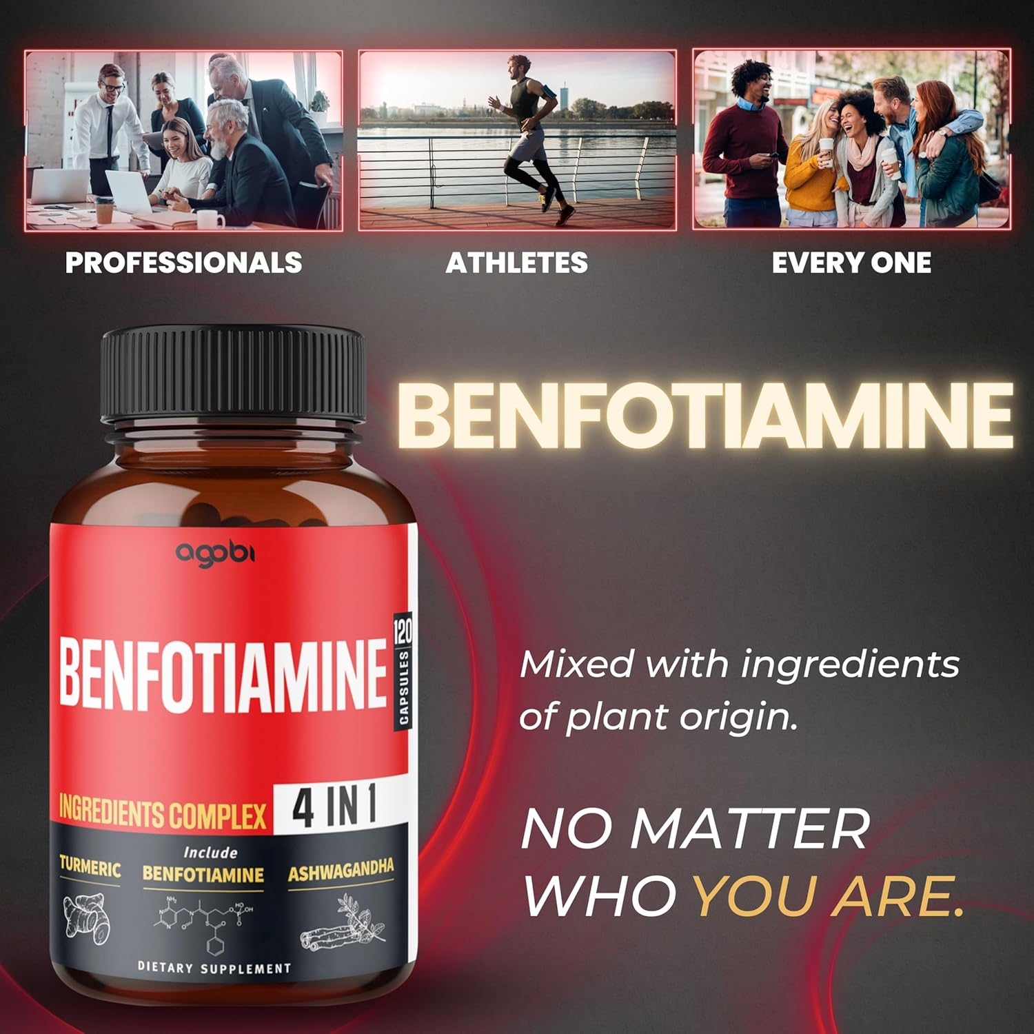 agobi 4in1 Benfotiamine Supplement - 2 Months for Digestion, Energy Production & Immune - Plus Turmeric Curcumin Root, Ashwagandha Root & Organic Gymnema Sylvestre - 120 Capsules