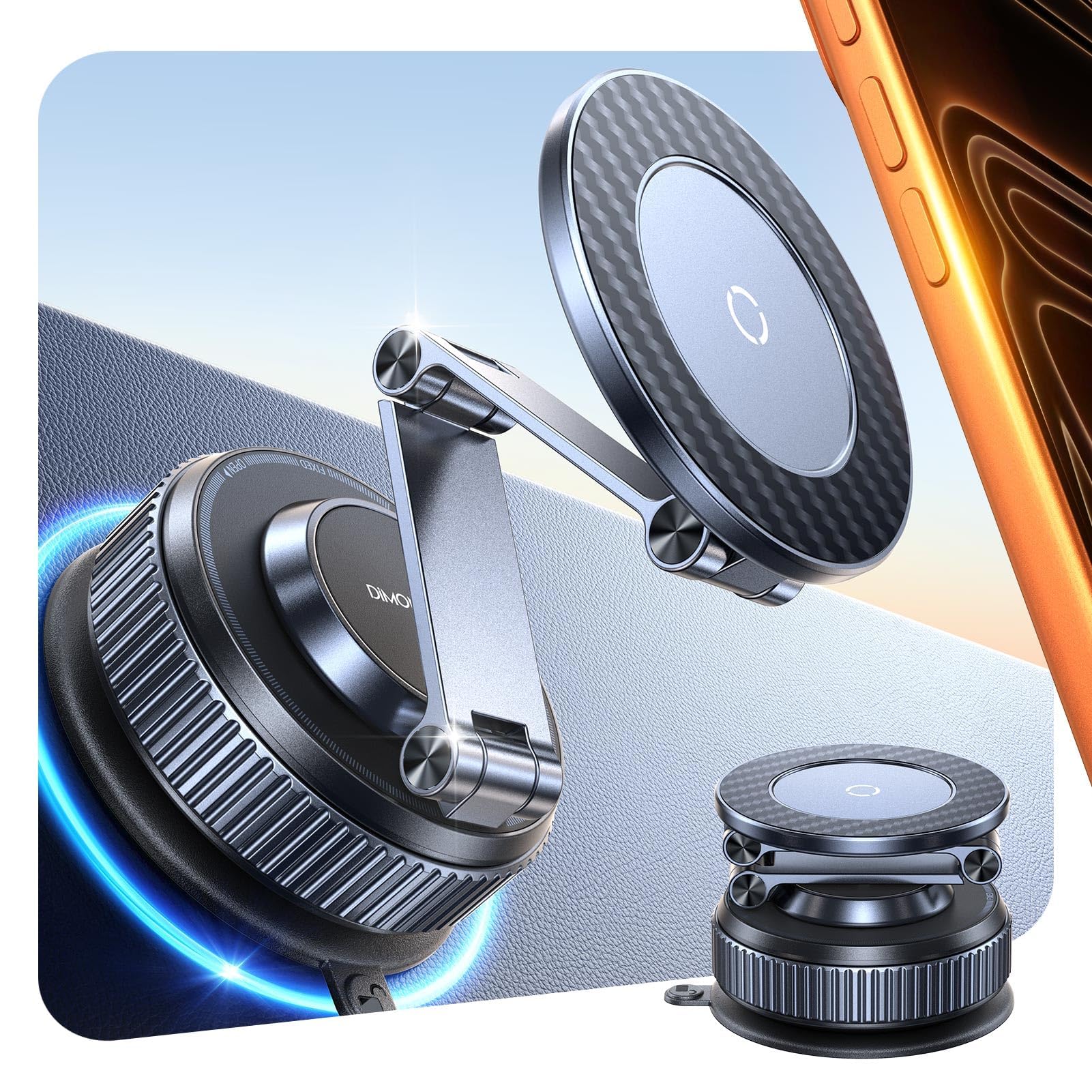 Upgraded - Supporto magnetico per cellulare in nano-gel, girevole a 360°, in metallo, per auto con potenza di aspirazione 119+LBS e magnete più forte, per iPhone 17 Pro Max