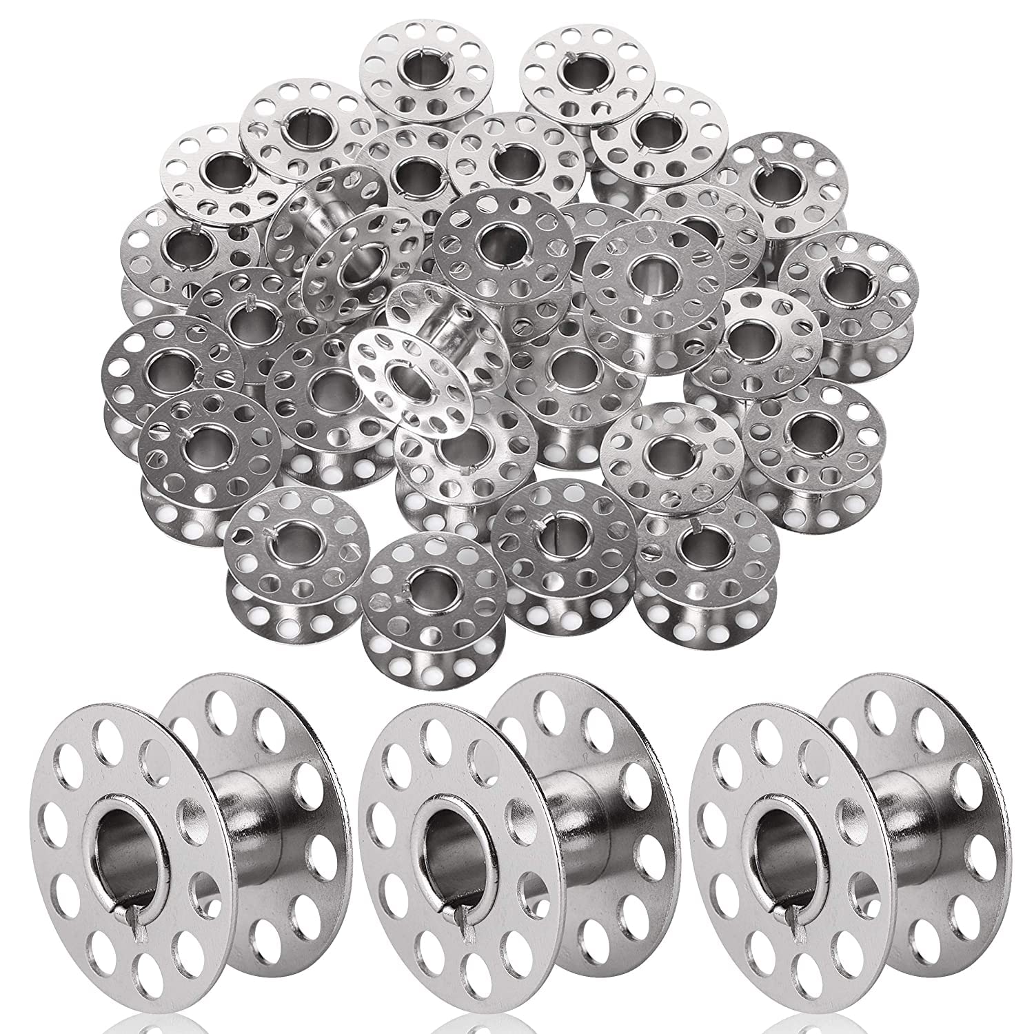 Dreamlover 50 pcs Metal Bobbins for Sewing Machine Embroidery Tailoring Accessories Tool Silver Bobbins for Machine Clothes Stitching Dressmaking Drawing Fabric Project