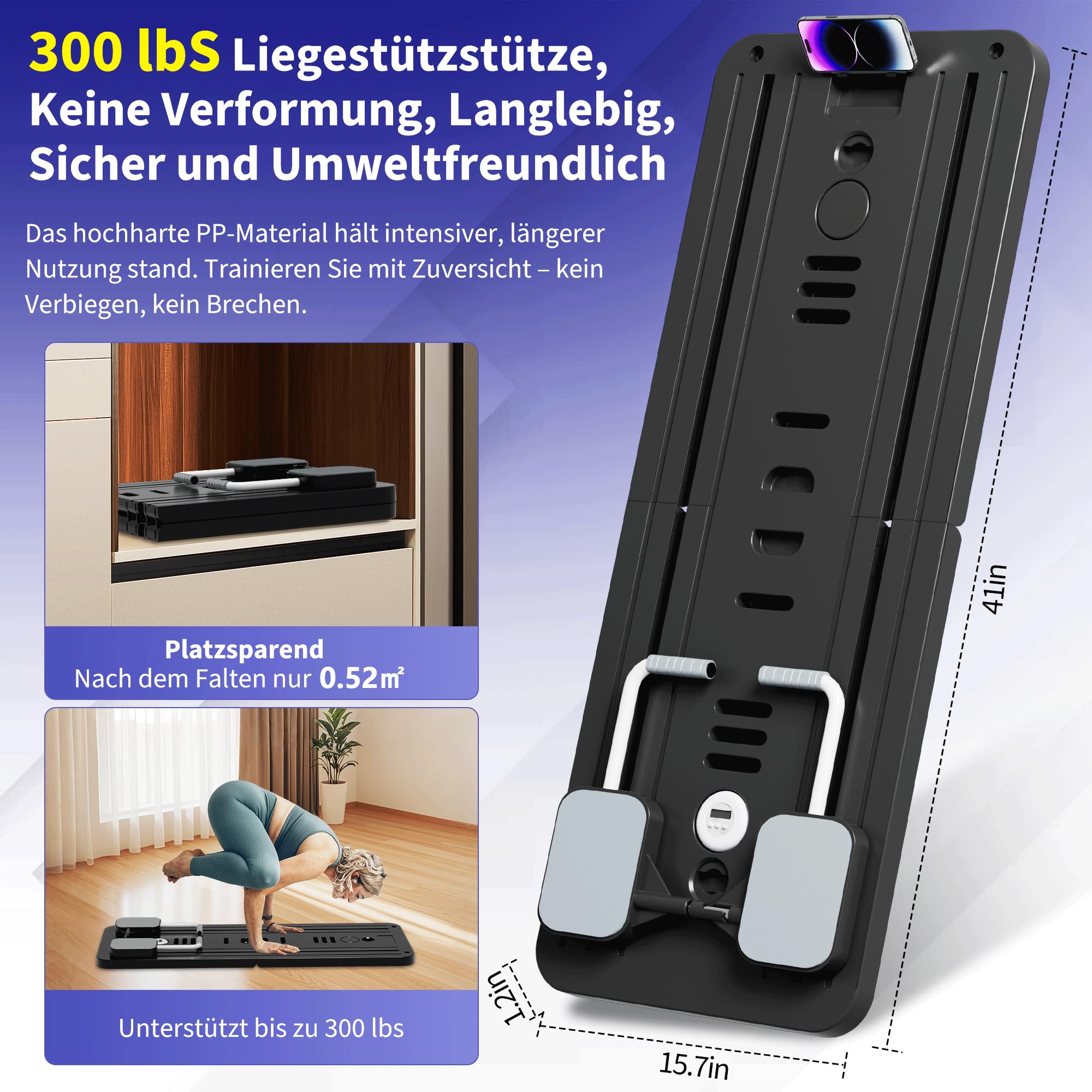 Pilates Board, Faltbarer Pilates Reformer Maschine Set Für Zuhause, Multifunktionales Core-Trainingsgerät Mit Automatischer Rückprallroll und Handyhalter Für Home Workout Equipment