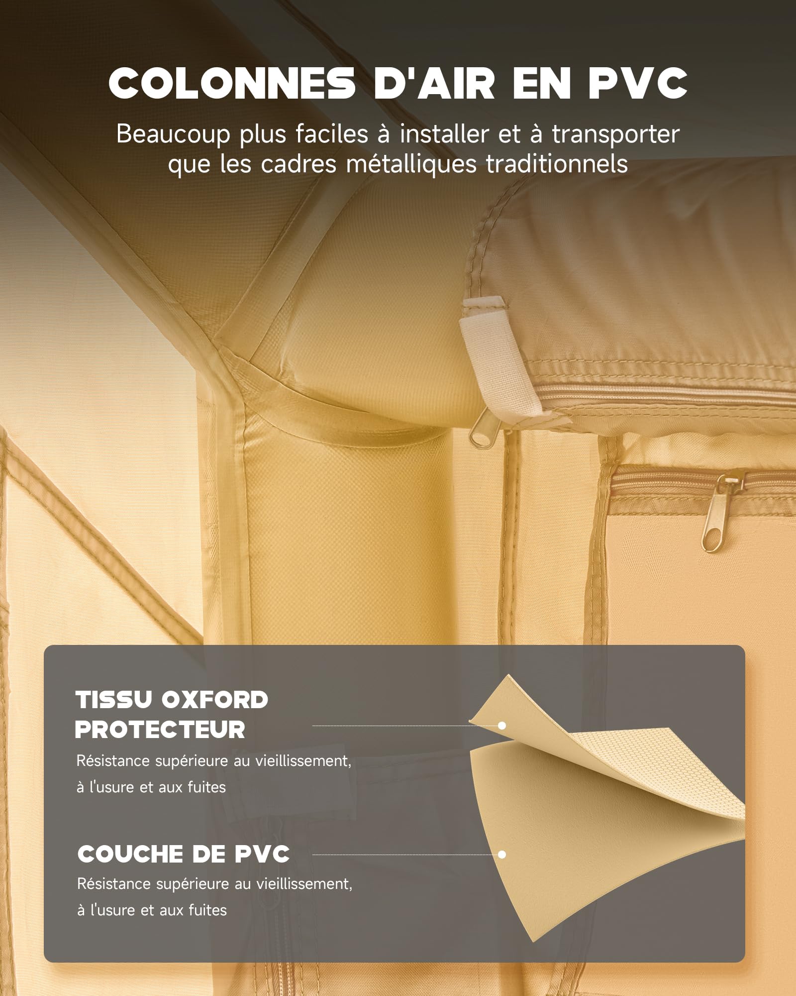 DARTMOOR Tente Gonflable 4-6 Personnes Tente de Camping Randonnéed Double Porte 4 Saisons Tissu Oxford Résistant au Vent Imperméable Extérieur Facile à Installer avec Pompe à Air et Sac de Transport