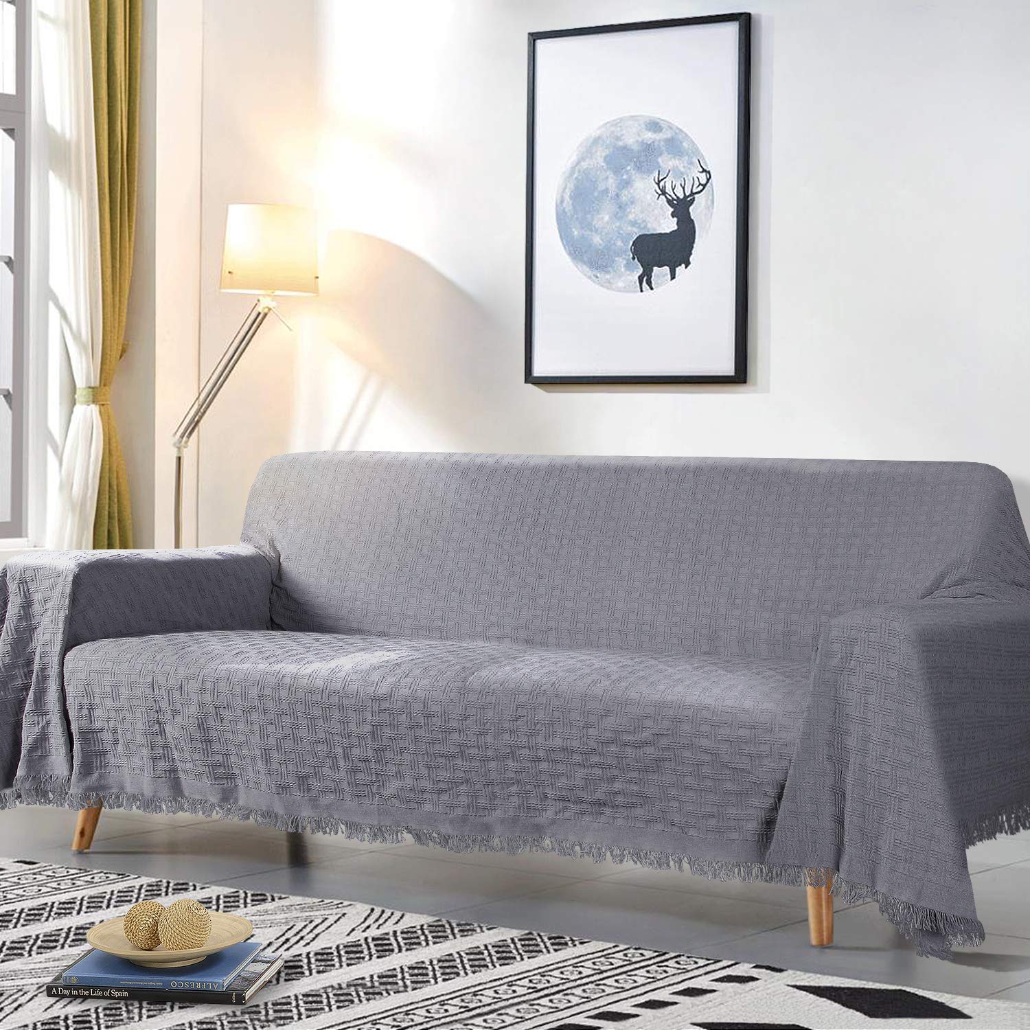 TAOCOCOCouch Cover, Sofa Cover, Couch Slipcovers with Tassels, Couch Covers for Dogs, Couch Protector, Sectional Couch Covers, Blanket Couch Cover ( 90" X133", Dark Gray)