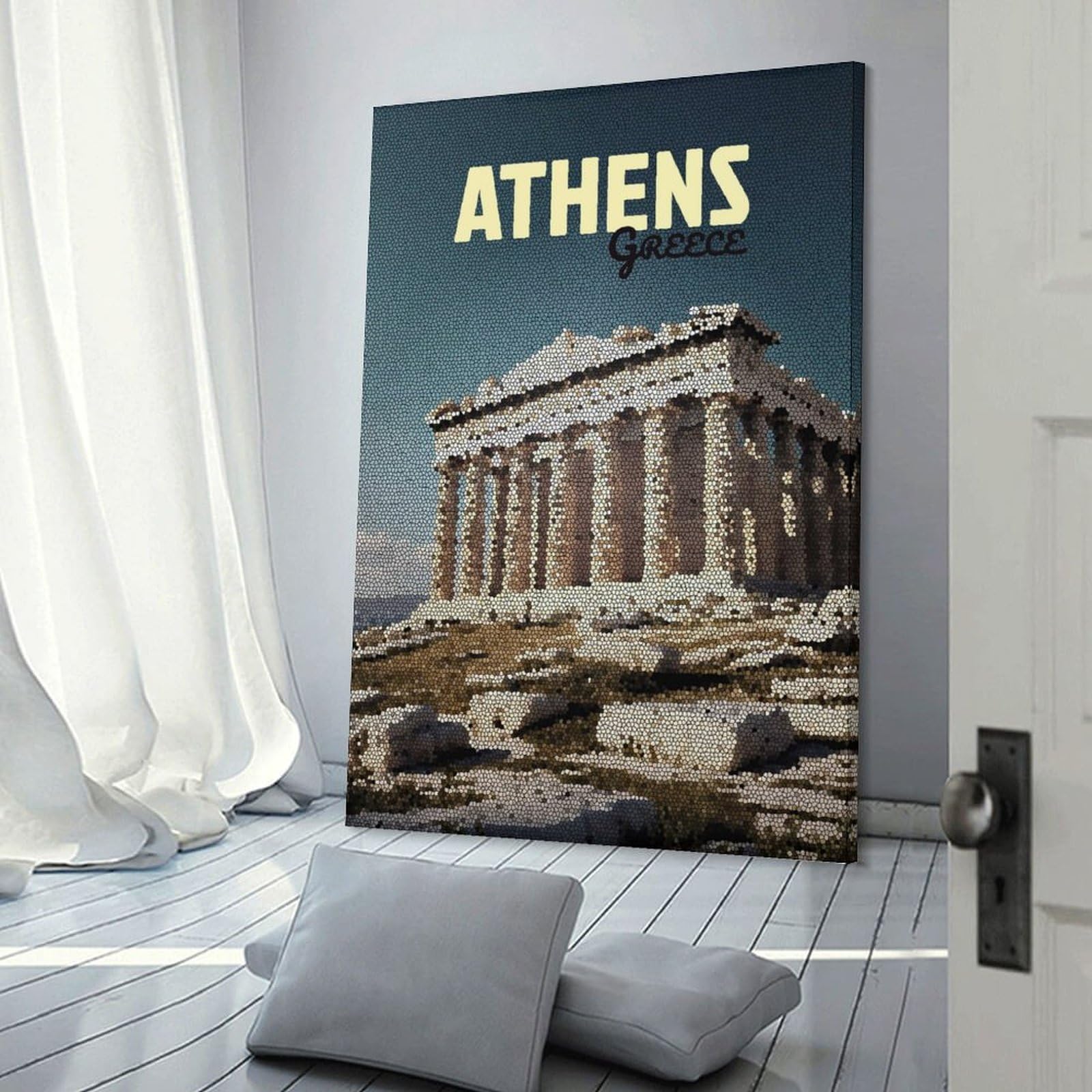 Junmoney Canvas Wall Decor Athens Greece Travel (5), 20x30inch(50x75cm), for Gallery Wall Layouts in Home Or Office, Home Wall Art for Statement Displays