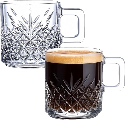 Vasos de café con leche, taza con asa, juego de taza de capuchino de té vintage, tazas de café con asas (2 unidades (6.5 onzas)