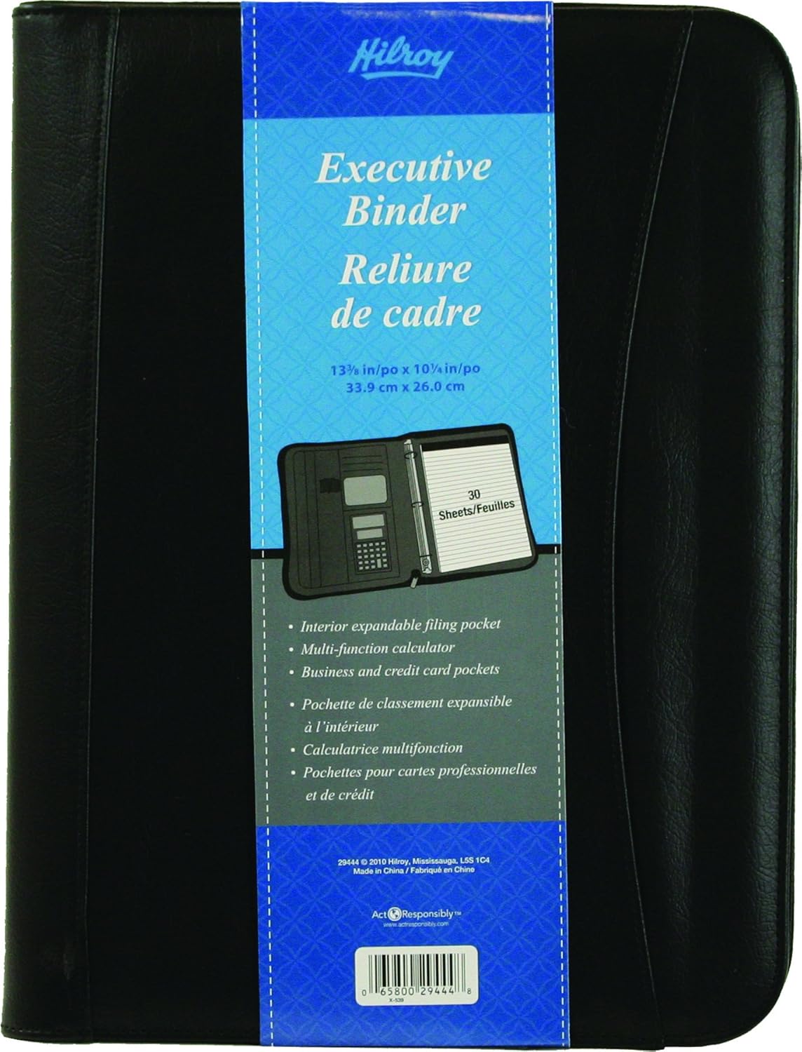 Hilroy 1 Inch Executive Binder, 101/4 X 133/8 Inches, Black (29444