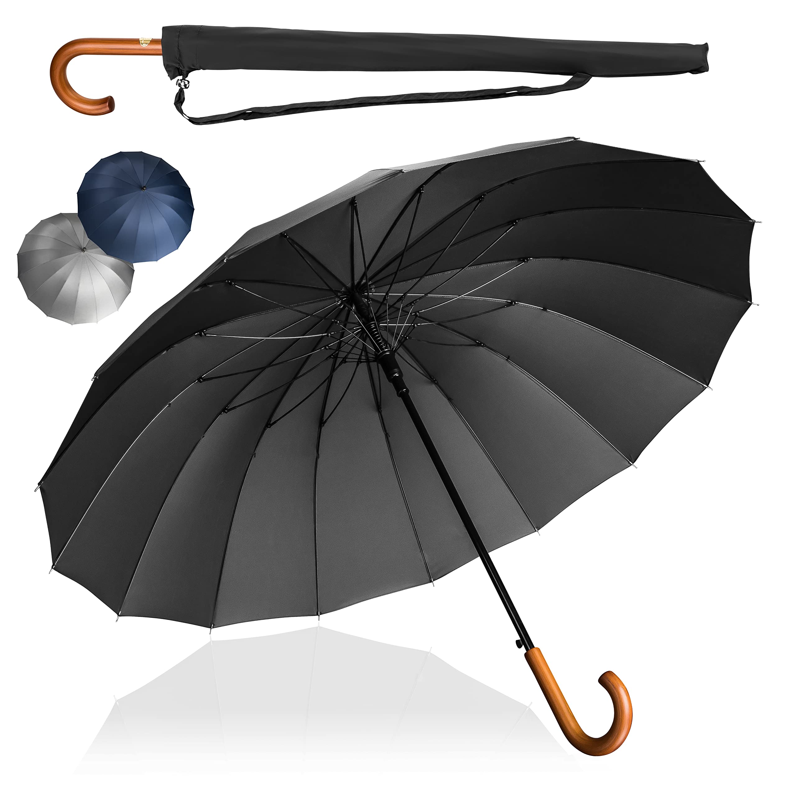 LOGAN & BARNES Stockschirm Sturmfest Ø120cm Echtholzgriff Gummispitze XXL Regenschirm 16 Streben Modell EDINBURGH
