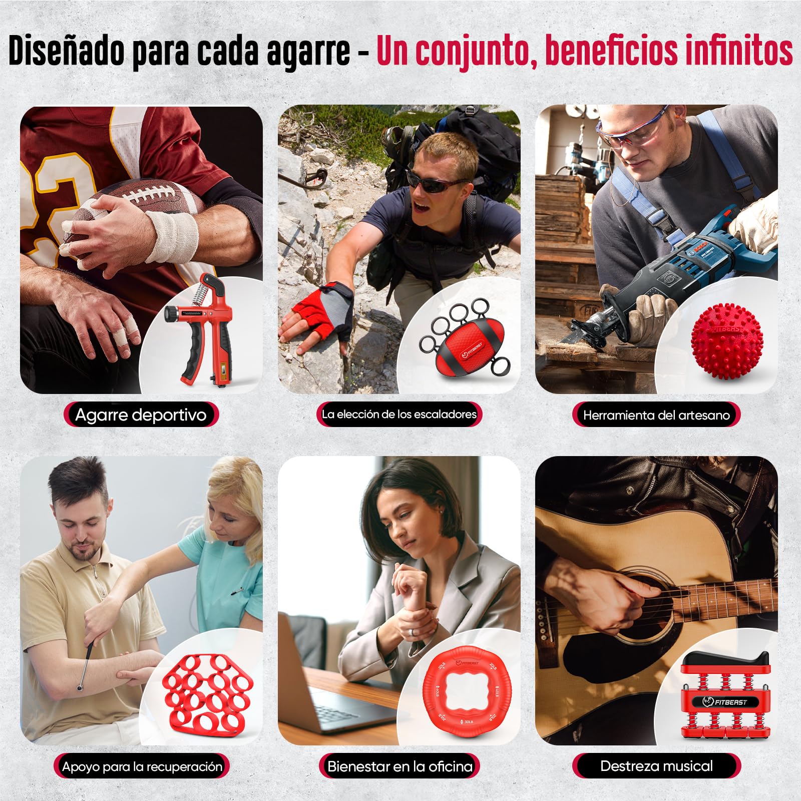 FitBeast - Juego de 6 piezas de entrenamiento de fuerza con agarre ajustable para un mejor rendimiento de la mano