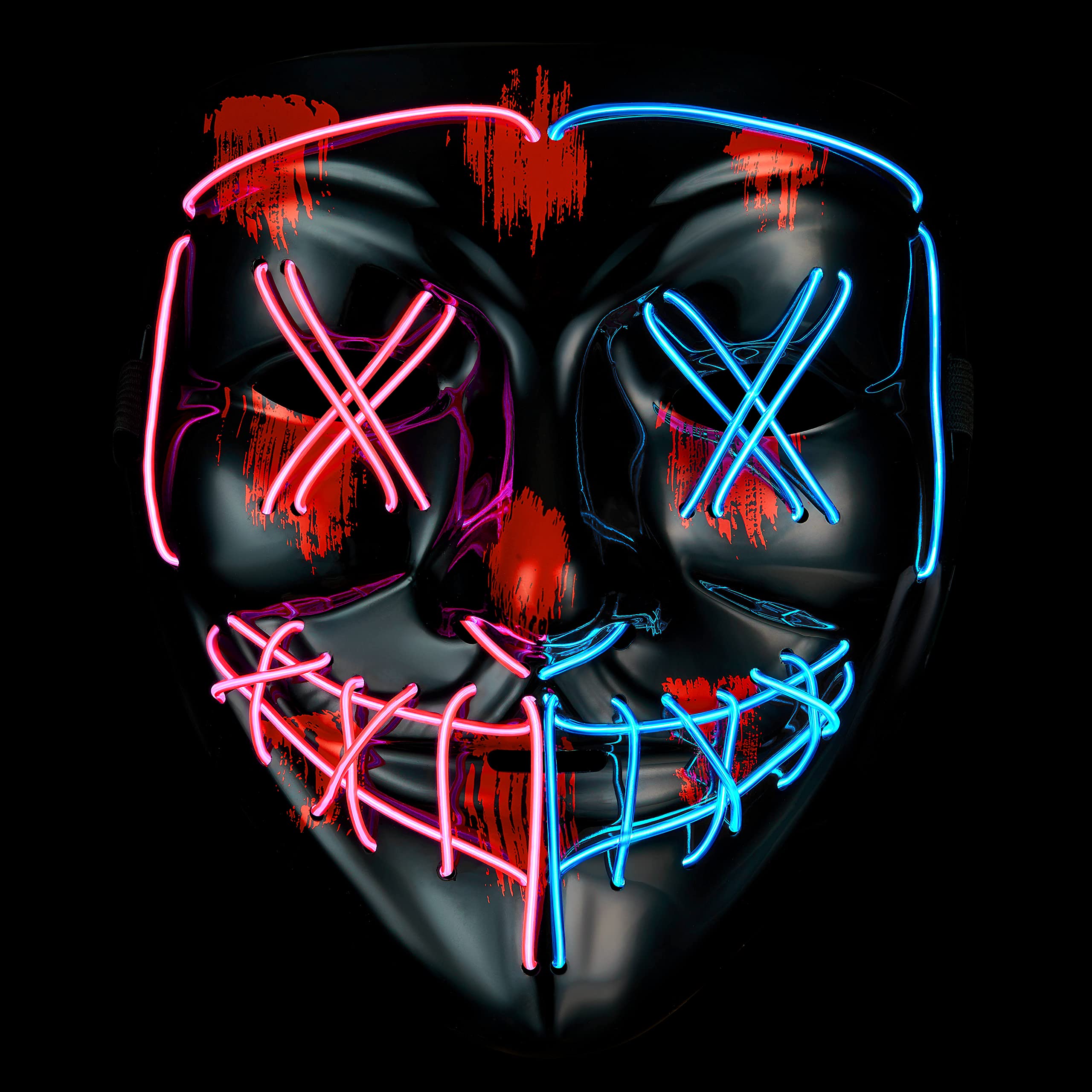 Balinco LED mask 2-coloured red/blue with 3 light modes - perfect for techno DJ, Red / Blue - Image 2