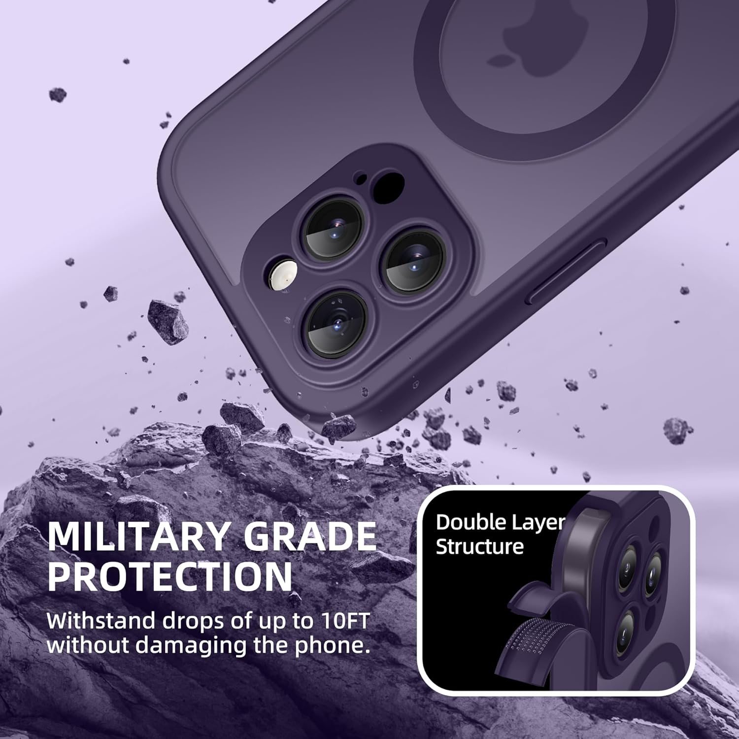 BERFY for iPhone 14 Pro Max Case, Compatible with MagSafe, Built-in Privacy Screen Protector, Camera Protection, Shockproof Full Body Phone Case 6.7", Translucent Purple