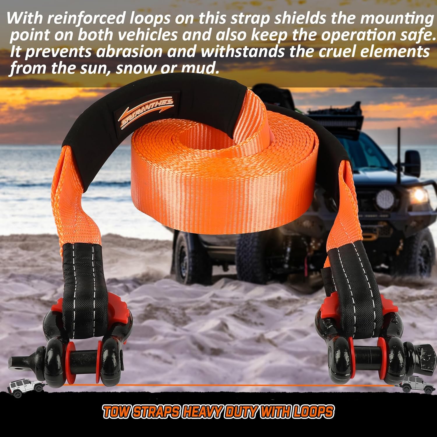 Heavy Duty Tow Strap 3" x 30' Recovery Strap Tested 35,000 LBS Break Strength Emergency Off Road Towing Rope with 3/4 D Ring Shackles Storage Bag