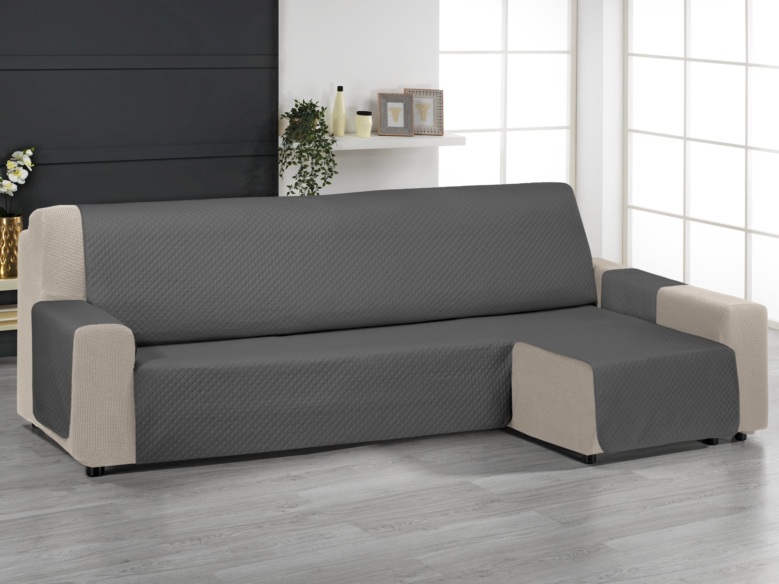 Martina Home Cubre Chaise Longue Acolchado Diamond, 280 cm, Antracita - Universal