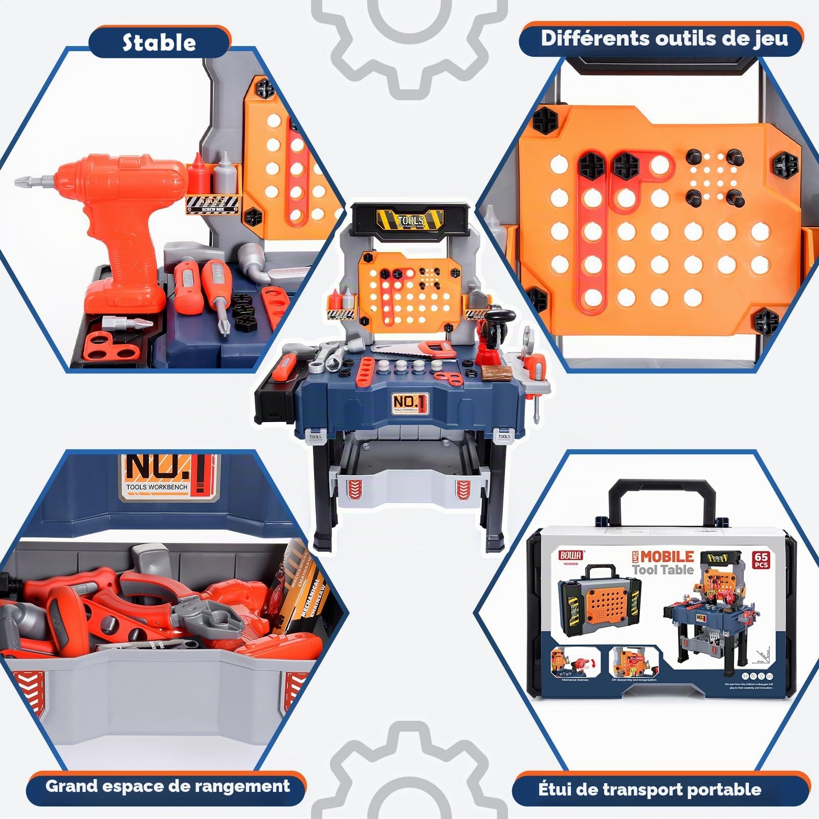 Banc de travail pour enfants - Kit d'apprentissage - Banc à outils pliable - Jouet pour enfants de 3 à 6 ans - Jouet réaliste