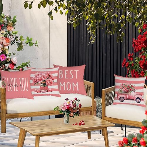 Miniatura 7 de YeeJu Juego de 4 fundas de almohada para el Día de la Madre de 18 x 18 pulgadas, fundas de almohada de terciopelo para mamá, fundas de almohada con