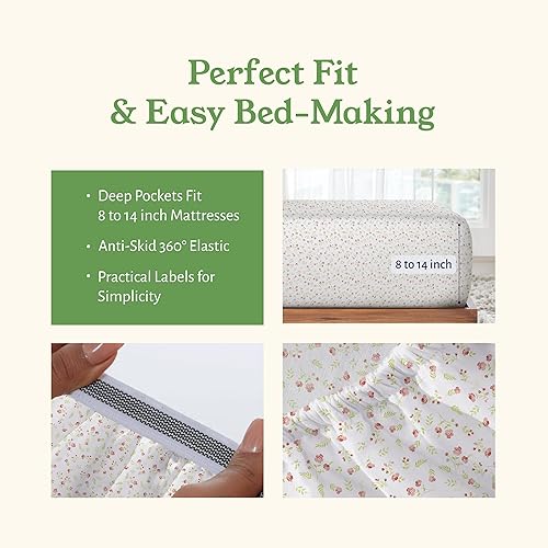 Vista 22 de California Design Den - Juego de sábanas tamaño individual, percal de 100% algodón orgánico fresco y suave, con esquinas profundas, transpirables