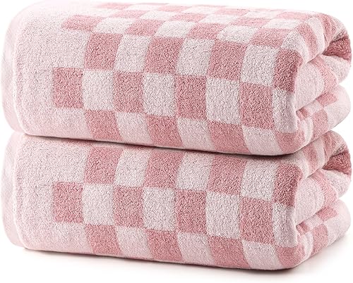 Miniatura 12 de REDKISS Juego de toallas de baño a cuadros - 4 toallas grandes de ducha para decoración del baño, toalla de baño de algodón altamente absorbente de