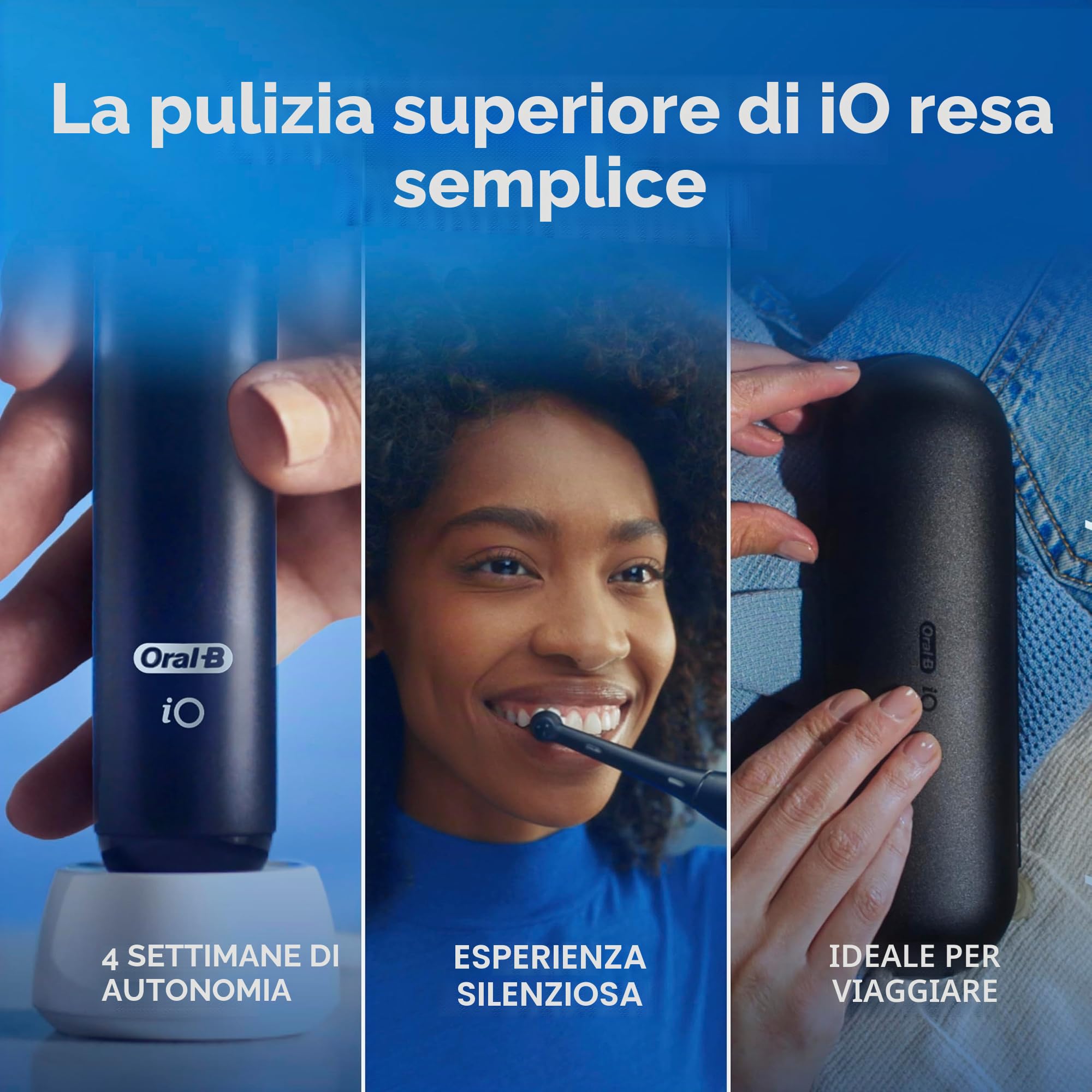 Oral-B iO Simple Clean - Spazzolino da denti elettrico ricaricabile, con 1 testina delicata e 1 custodia da viaggio nera, sensore automatico di pressione per proteggere le gengive, 3 modalità, timer