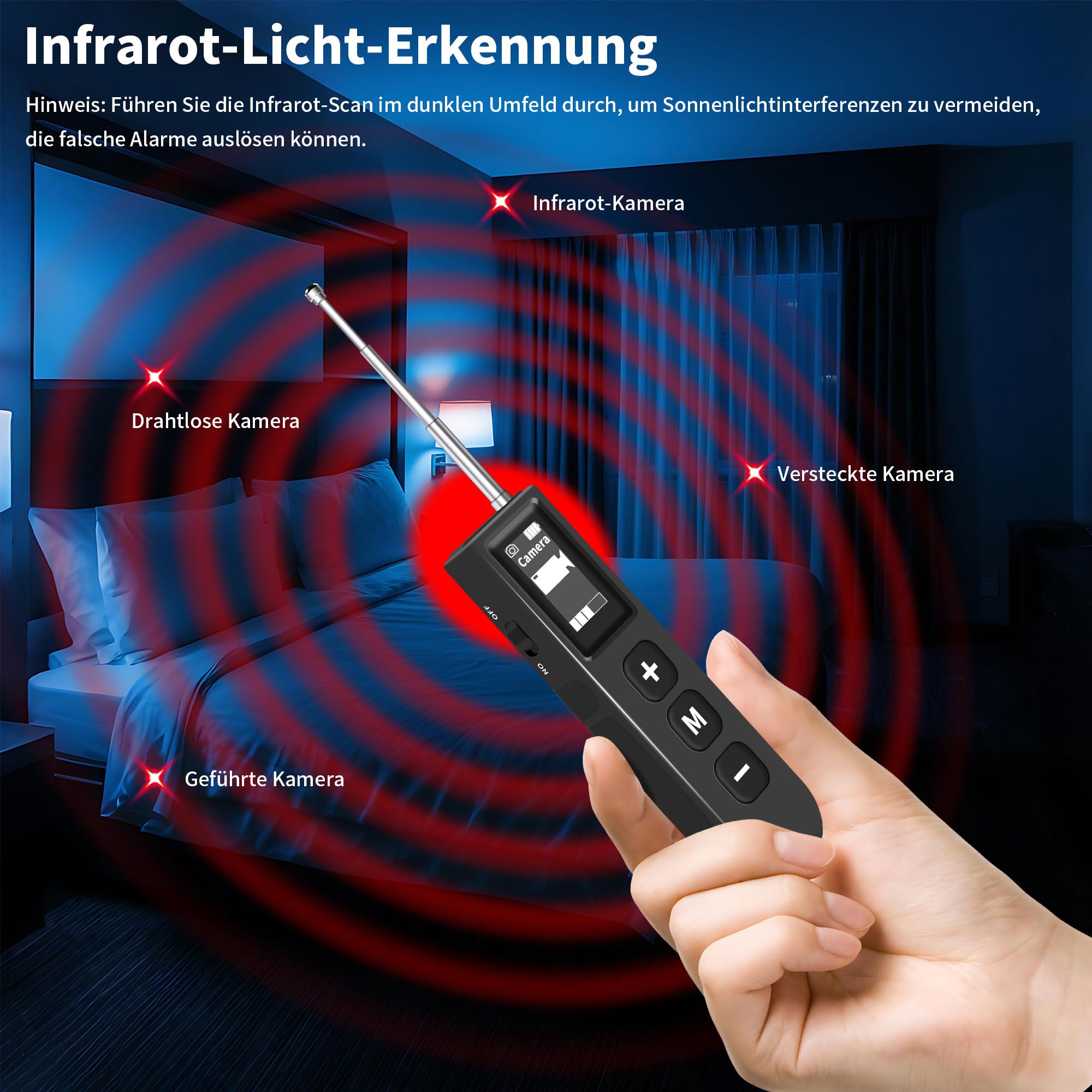 Hidden Camera Detector Wanzenfinder, Wanzen Detektor, Kamera Detektor, Signal Bug Detector, RF Signal Detektor für GPS Locator Tracker Abhörgeräte Funkkameras für Hotel Heim Büro Reisen