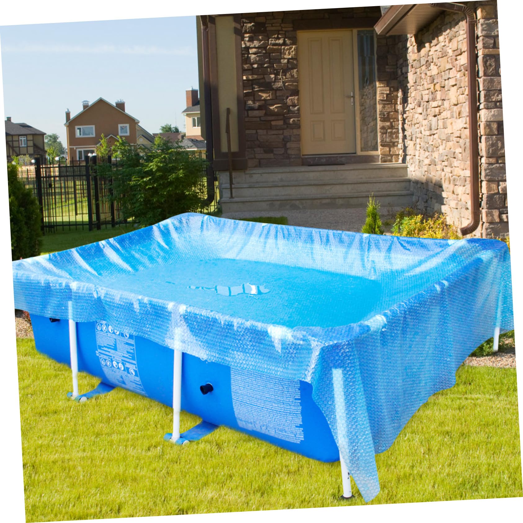 Cubierta de Piscina Rectangular Burbujas PE Azul, Aislamiento Térmico