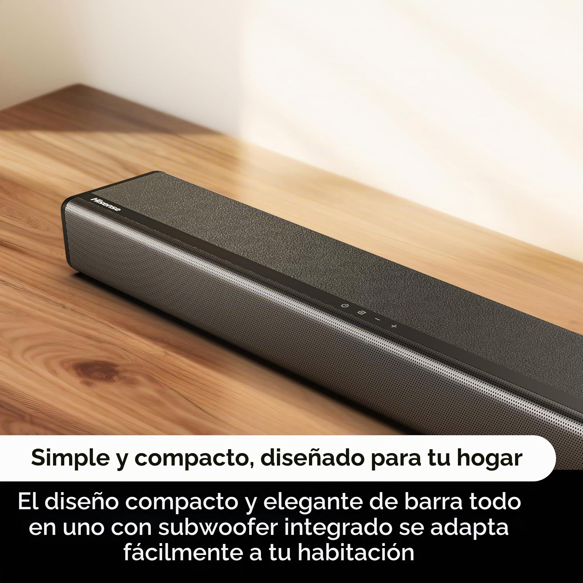 Hisense HS214 Barra de sonido de 2.1 canales, Con Subwoofer integrado, 108 W, Diseño Compacto todo en uno con Bluetooth, DolbyTV, HDMI ARC/Optical/AUX/ Audio, Roku USB, 3 modos EQ, Multicolo