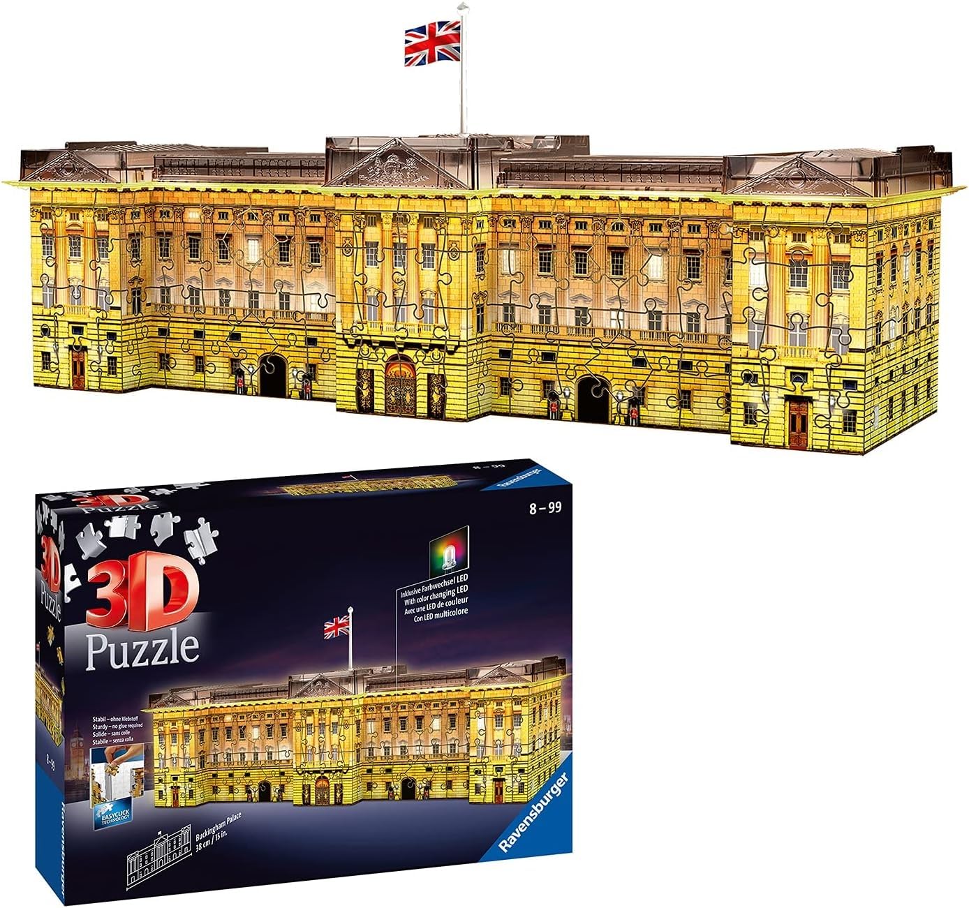 Ravensburger 3D Puzzle 12529 - Buckingham Palace Night Edition - leuchtet im Dunkeln - der Buckingham Palast zum selber Puzzeln für Erwachsene und Kinder ab 8 Jahren