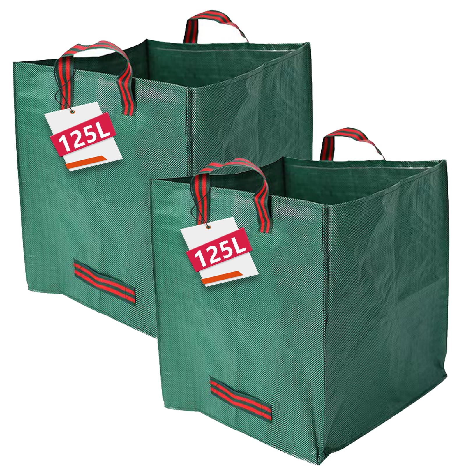 Sacchetti per rifiuti resistenti per casa e cortile, confezione da 2 pezzi, in polipropilene intrecciato, riutilizzabili, con manici rinforzati, bidone della spazzatura autoportante, verde