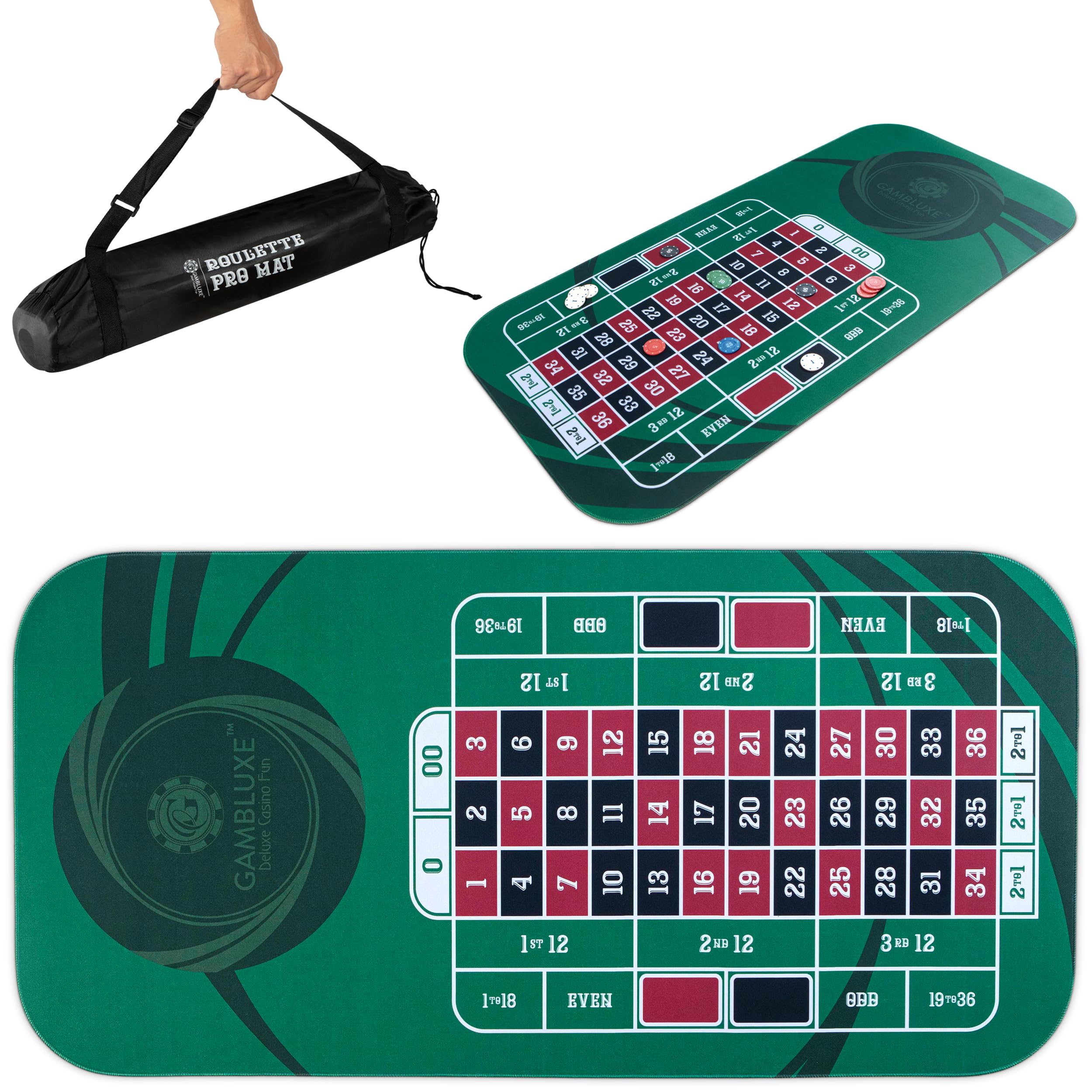 47" X 23" Roulette Table Mat - Durable, Water-Resistant Roulette Mat Made of 3mm Thick Rubber, Reinforced with Sturdy Stitching - Portable Casino Roulette Mat with Carry Bag