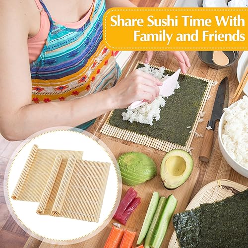 Miniatura 5 de Hoolerry 24 alfombrillas de sushi a granel de bambú para hacer sushi rodillo antiadherente cuadrado para suministros de fiesta en el hogar, 9.5 x
