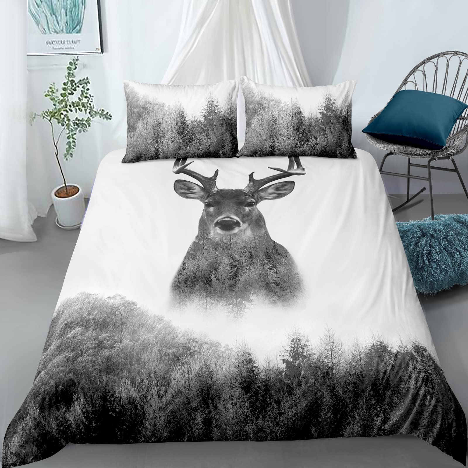 Raindeer Luxury Soft Duvet Cover Grey White Quilt Bedding Set With Pillowcase Easy Care Boys Adults Animal Bedding Single (135cm x 200cm) — image 1
