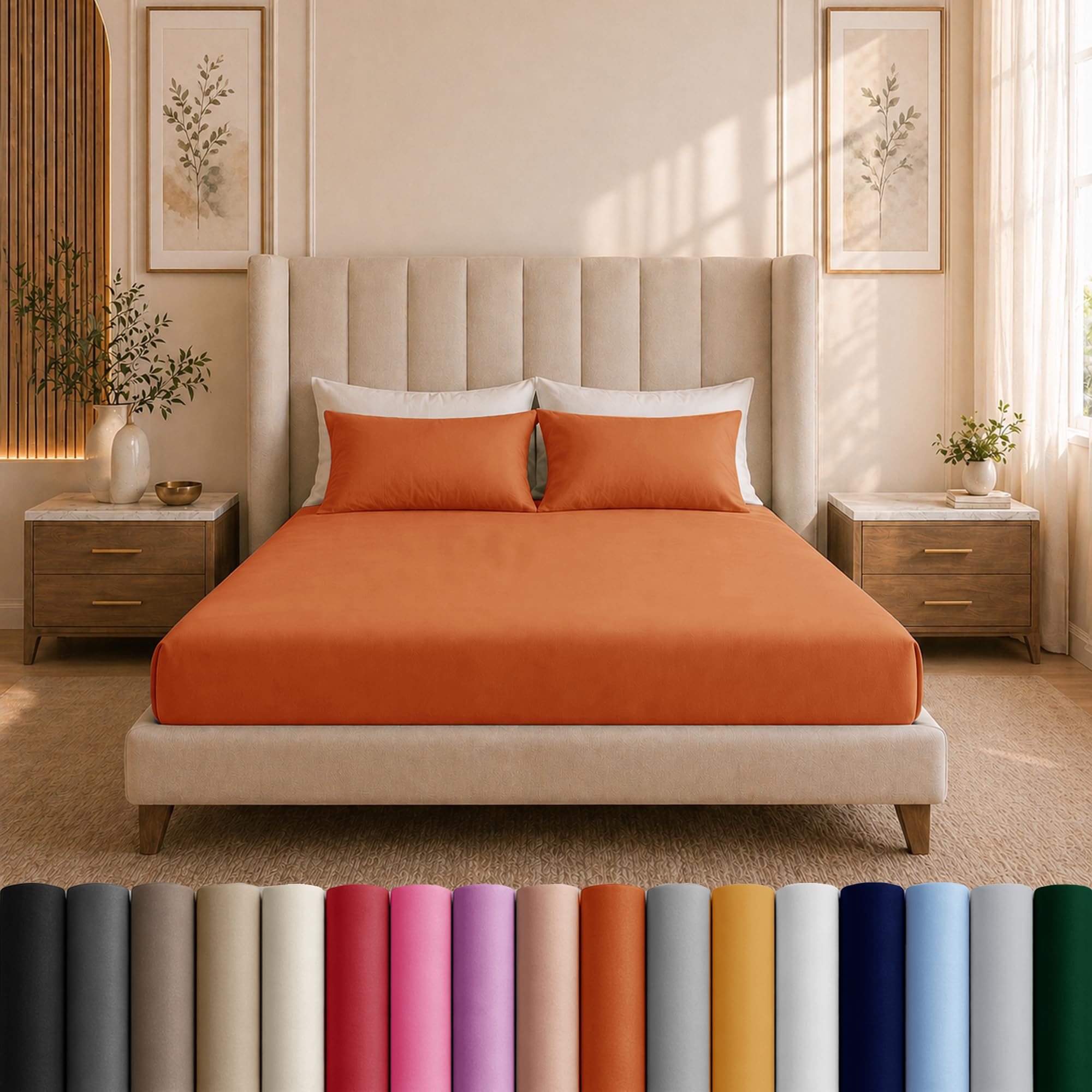 Moonlight Bedding Rust King Size Fitted Sheets - 25Cm Deep King Fitted Bed Sheets - Soft Brushed Fabric Shrinkage, Wrinkle Free And Fade Resistant Easy Care Bed Sheet (152 X 200 Cm)