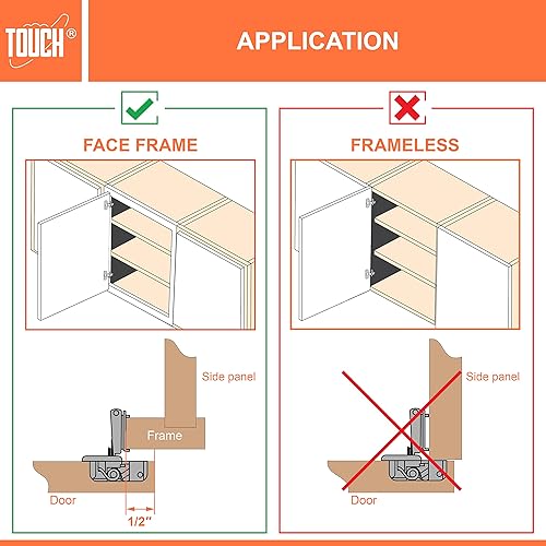 Miniatura 4 de TOUCH Bisagras de gabinete, bisagras de gabinete de cierre suave (5 pares, 10 piezas) superposición de 12 pulgada, puerta de armario con marco