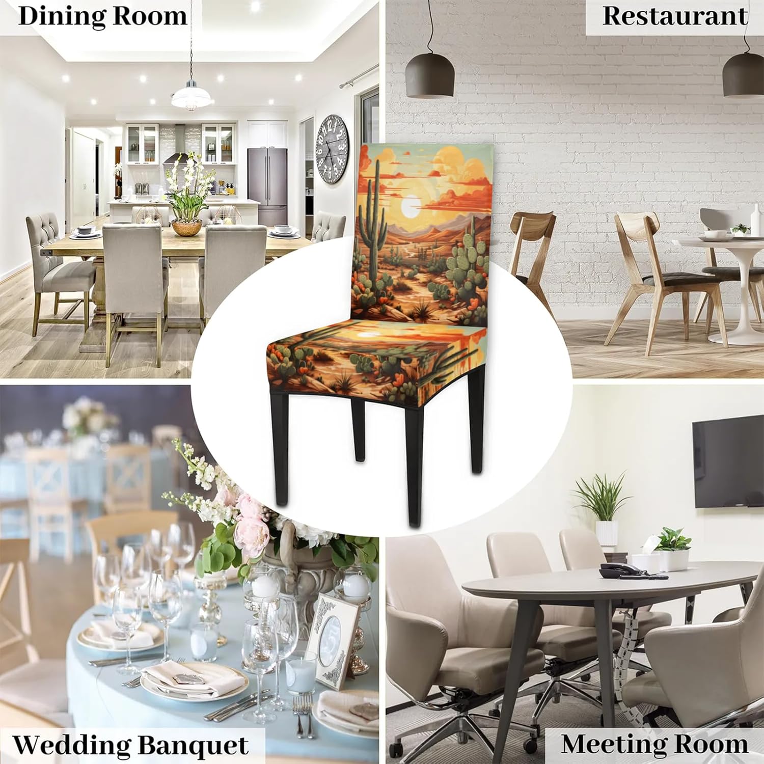 QsirBC Flower Cactus Desert Stretch Dining Room Chair Covers Set of 4 Chair Slipcovers Removable Washable Kitchen Seat Covers Chair Protectors for Hotel Party Wedding