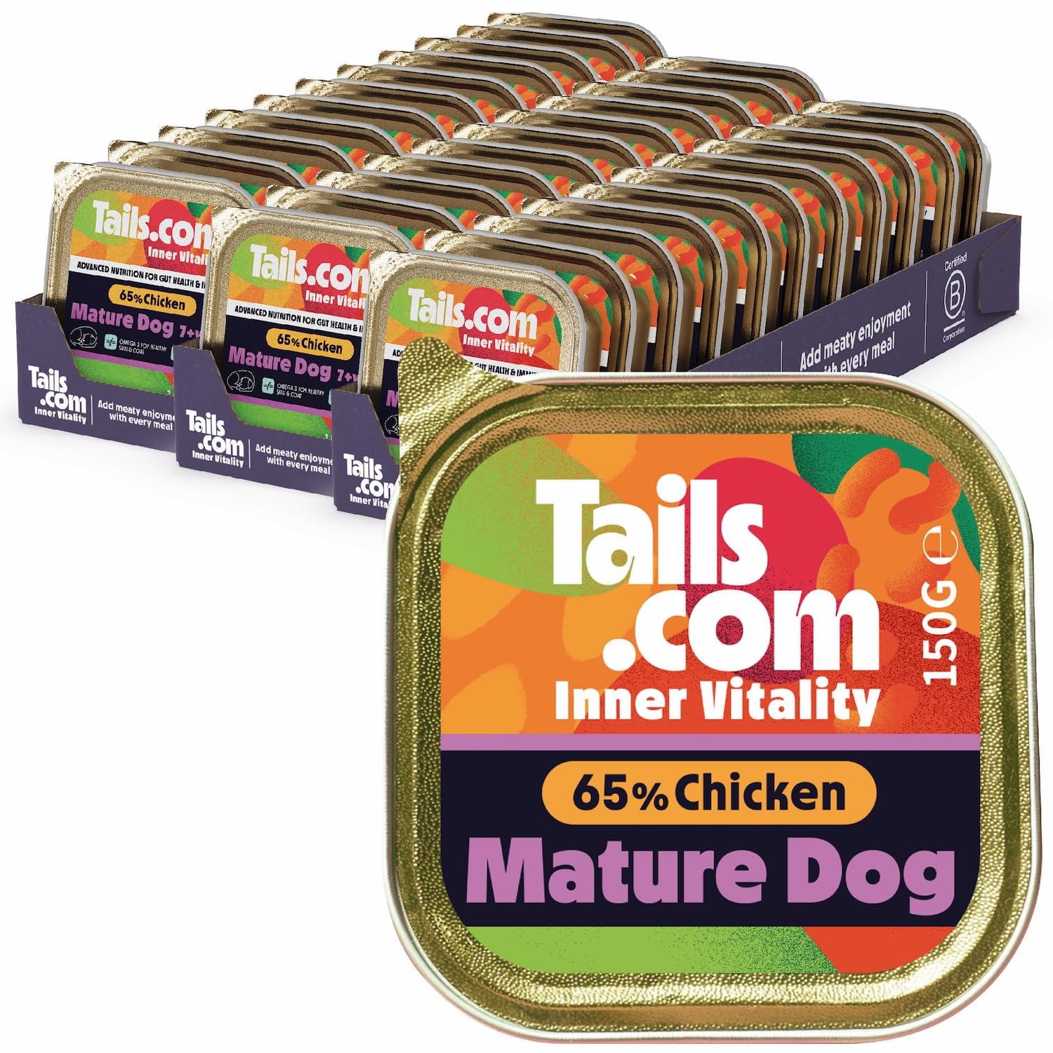 Tails.com • Wet Dog Food 33 x 150g • Chicken • Mature/Senior 7 years • Hypoallergenic Recipe • Made with natural ingredients • Contains Paraprobiotics to Support Gut Health