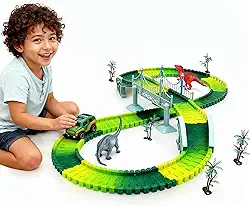Pista de Carrinho Dinossauro 192 Peças URBANIUS — Trilhos Flexíveis, Montagem Fácil e Várias Configurações, Diversão Criativa para Crianças 3+