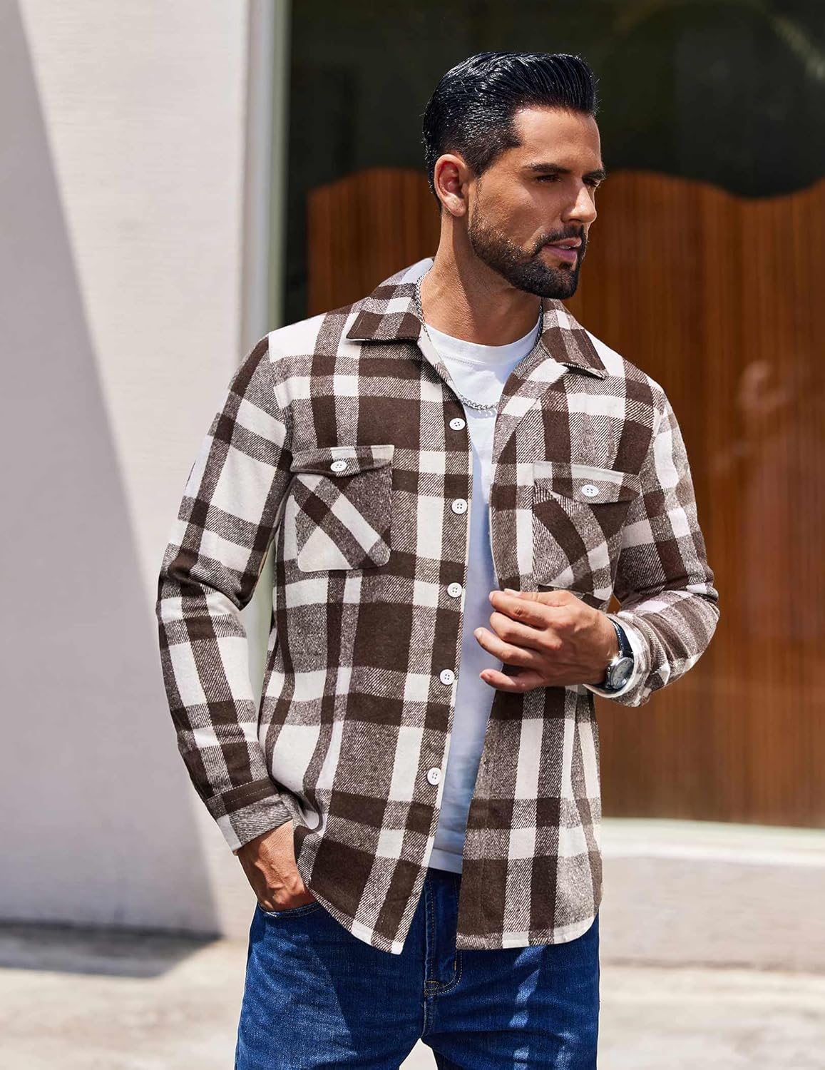 COOFANDY Men Flannel Shirt Casual Button Down Shirt Jacket Long Sleeve Plaid Shirts with Pockets - Image 4