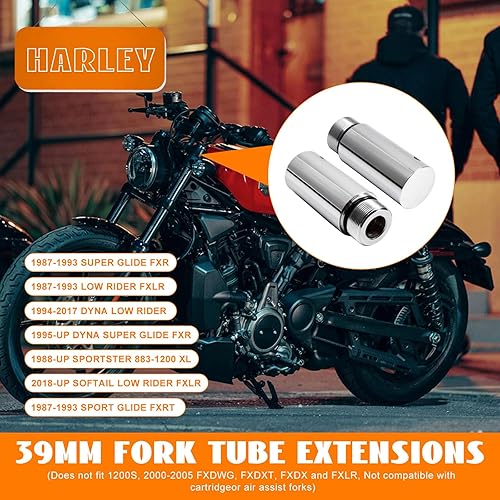 Miniatura 9 de Kit de extensión de tubo de horquilla de 1.535 in de 4 pulgadas cromado compatible con Harley Davidson Sportster 883 1200 XL Dyna Glide y FXR
