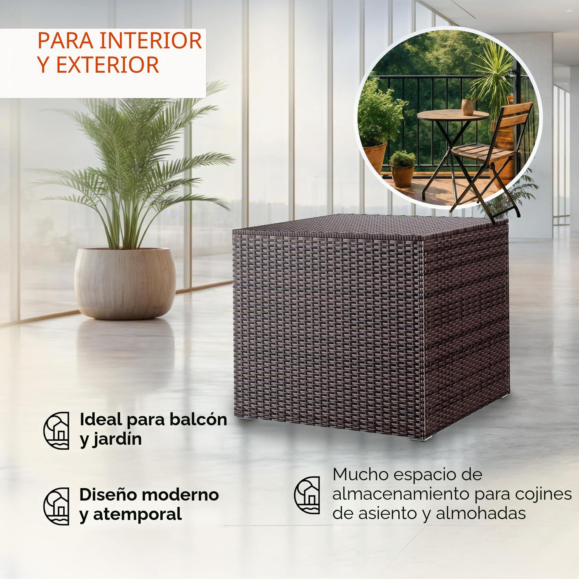 CASARIA® Baúl Almacenamiento 318L XXL Poliratán Acero 75x75x70cm Almacenaje Exterior Cojines Herramientas Resistente Intemperie Patio Terraza Marrón