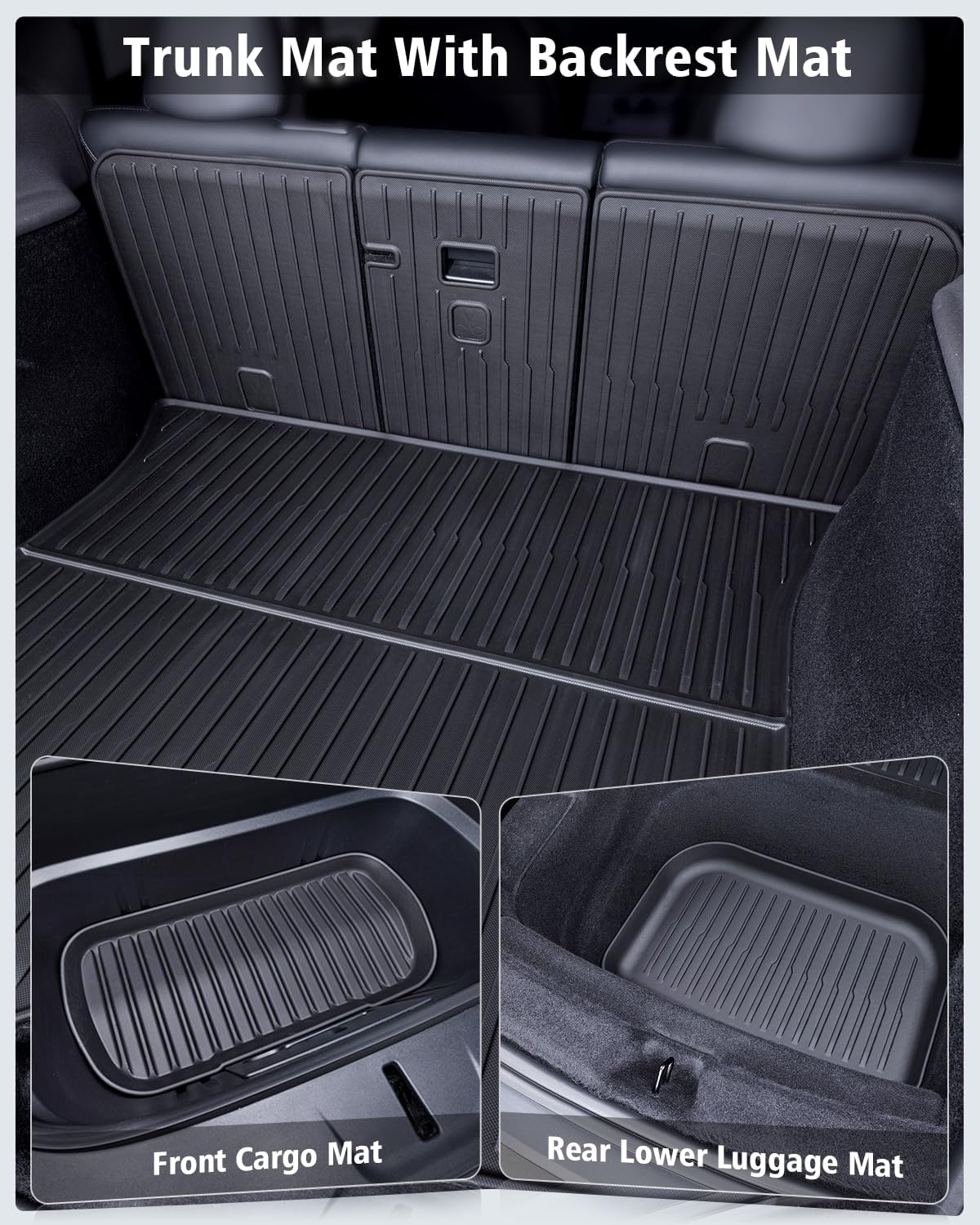 Floor Mats Custom for Tesla New Model Y Juniper 2025 2026 5-Seat Cargo Liner with Backrest Mat All Weather TPE Full Set with Front Trunk Mat Rear Cargo Liner for Juniper Automotive Accessories, Black