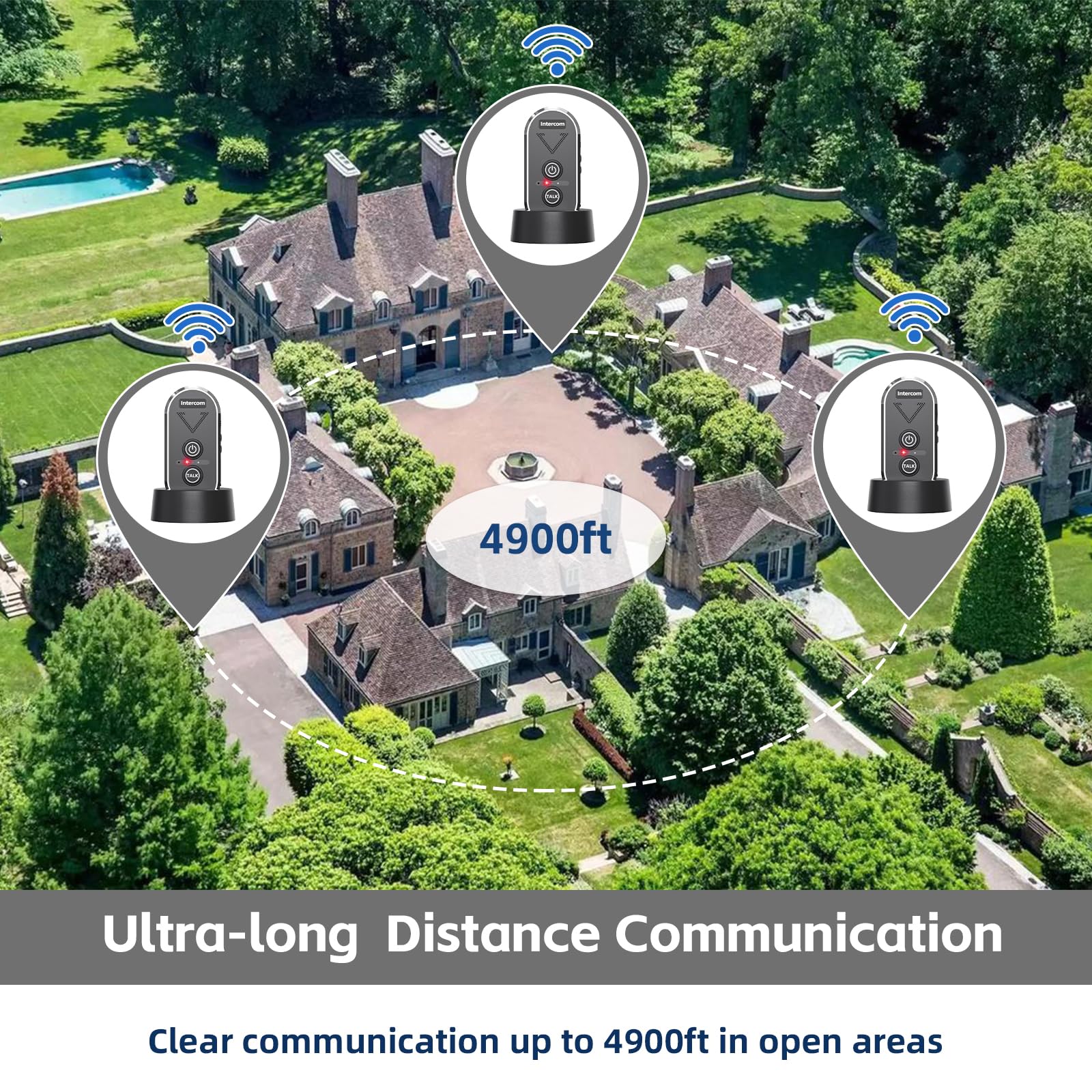 Interfoni wireless, 2 vie, portata 1500 m, IP44, impermeabile, 3 canali, citofoni interni ricaricabili per casa, ufficio, ospedale, hotel fabbrica (2 confezioni, nero)