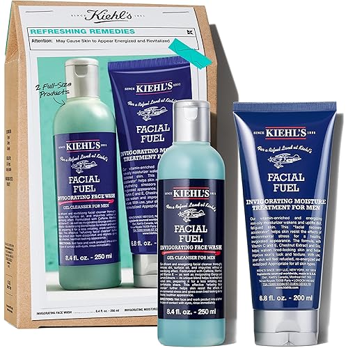 Kiehl's Essentials Men's Skincare Gift Set - $75 Value Routine Including Facial Fuel Cleanser and Moisturizer - Awaken & Hydrate Skin