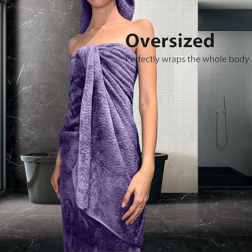 Miniatura 8 de Juego de 4 toallas de baño ultrasuaves de microfibra texturizada, extra grandes, de 35 x 70 pulgadas, de secado rápido, altamente absorbentes,