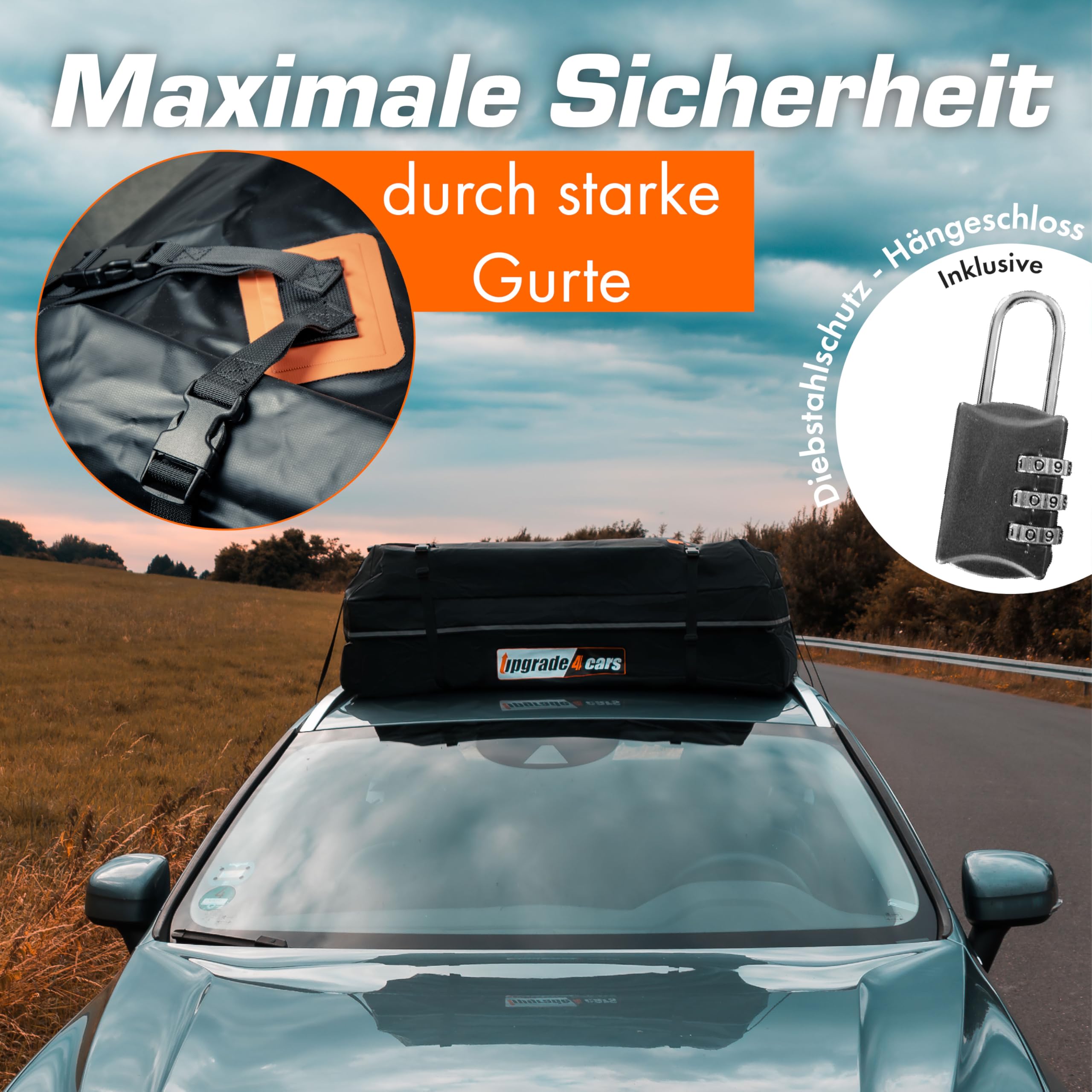 Upgrade4cars Auto Dachbox mit Träger Set | Dachgepäckträger 566 Liter ohne Reling Inkl. Zubehör | Dachkoffer Universal 130 x 110 x 40 cm | Autozubehör Geschenke für Frauen Männer