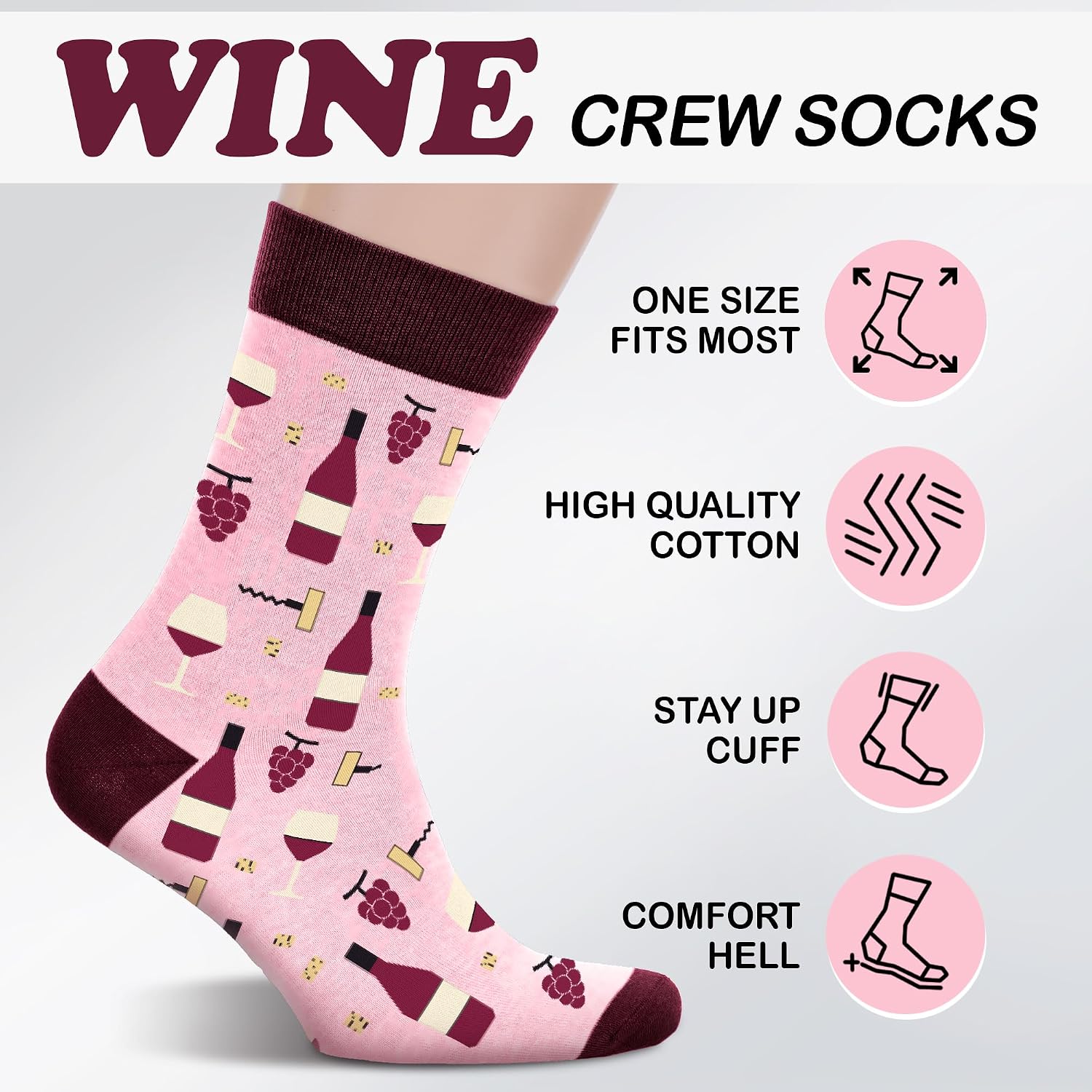 VICRAZY Wine Gifts for Men, Women - Funny Socks - Gifts for Lovers - Stuff, Stocking Stuffers