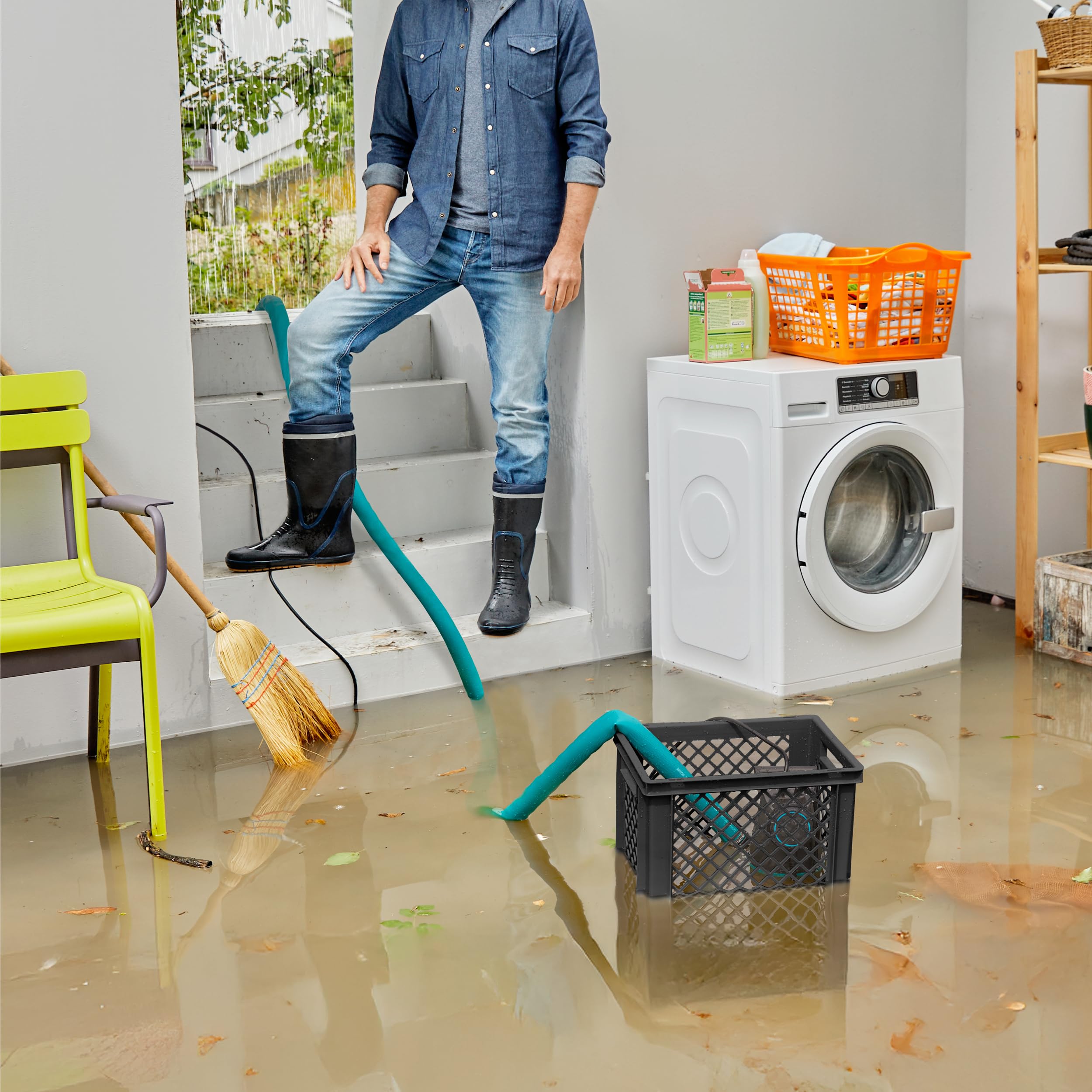 Gardena Hochwasserschutz-Set 20000 BASIC Pumpen: Hochleistungsschutz, Hohe Kapazität, kombinierte Pumpe für schmutziges und sauberes Wasser, automatische Aktivierung (9019-47)